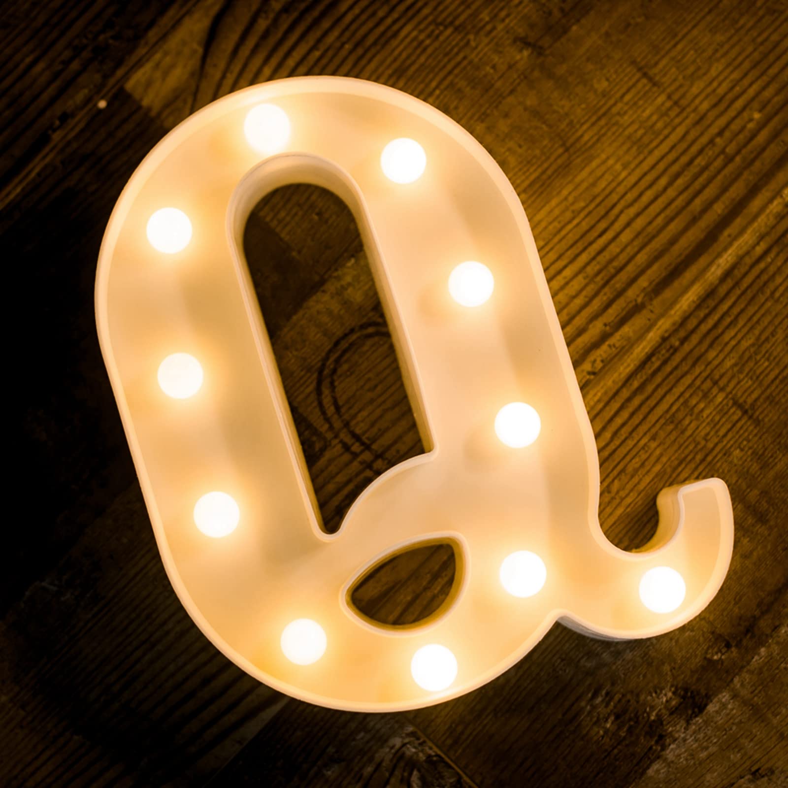 Foaky LED Letter Lights Sign - Battery Powered Night Light for Weddings/Birthdays - Plastic - Color Q