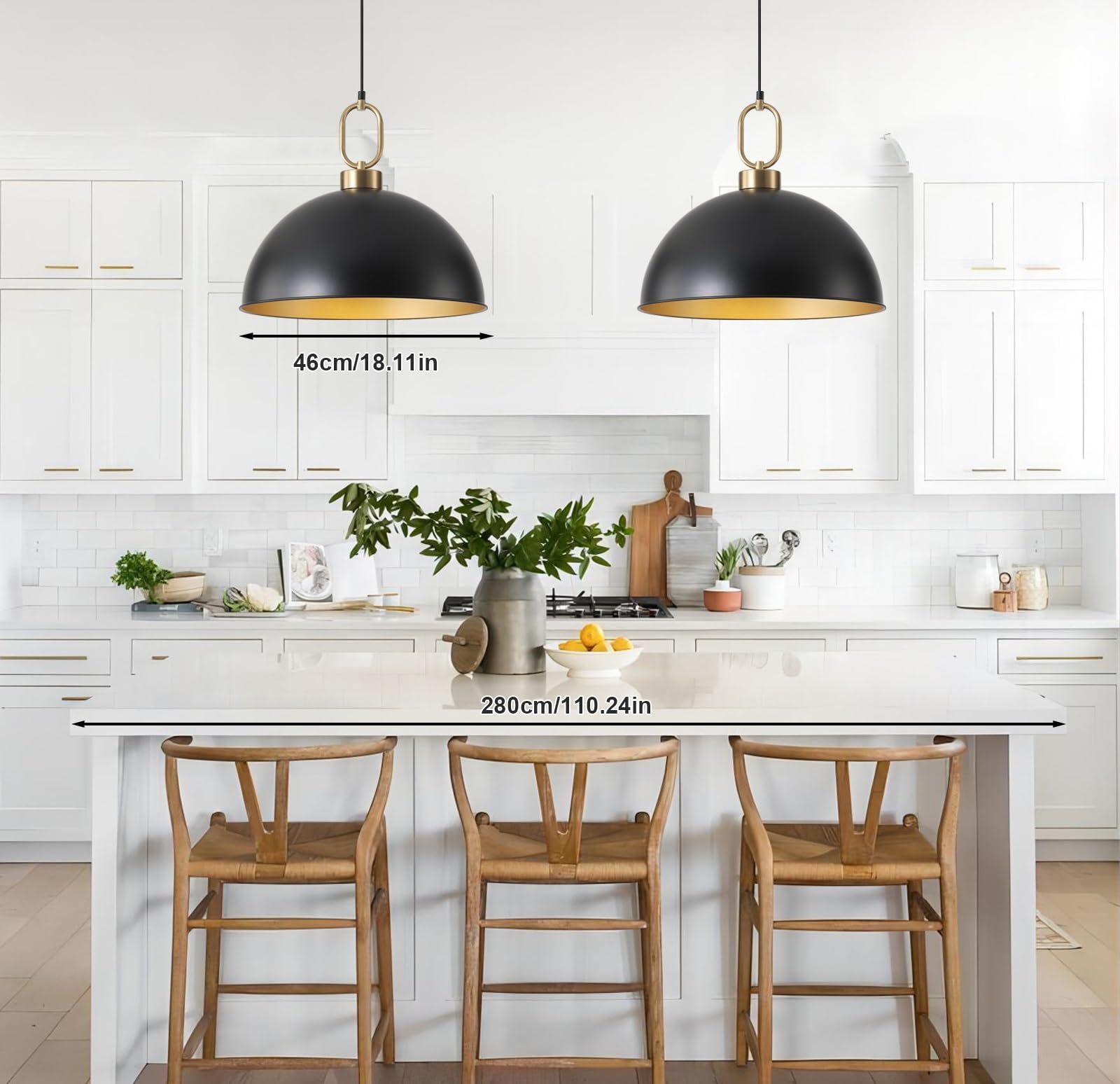 Farmhouse Pendant Light Fixture 1 Pack, Space Saving Industrial 18.1 Inch Hanging Light, Matte Black With Gold Handle, Adjustabl