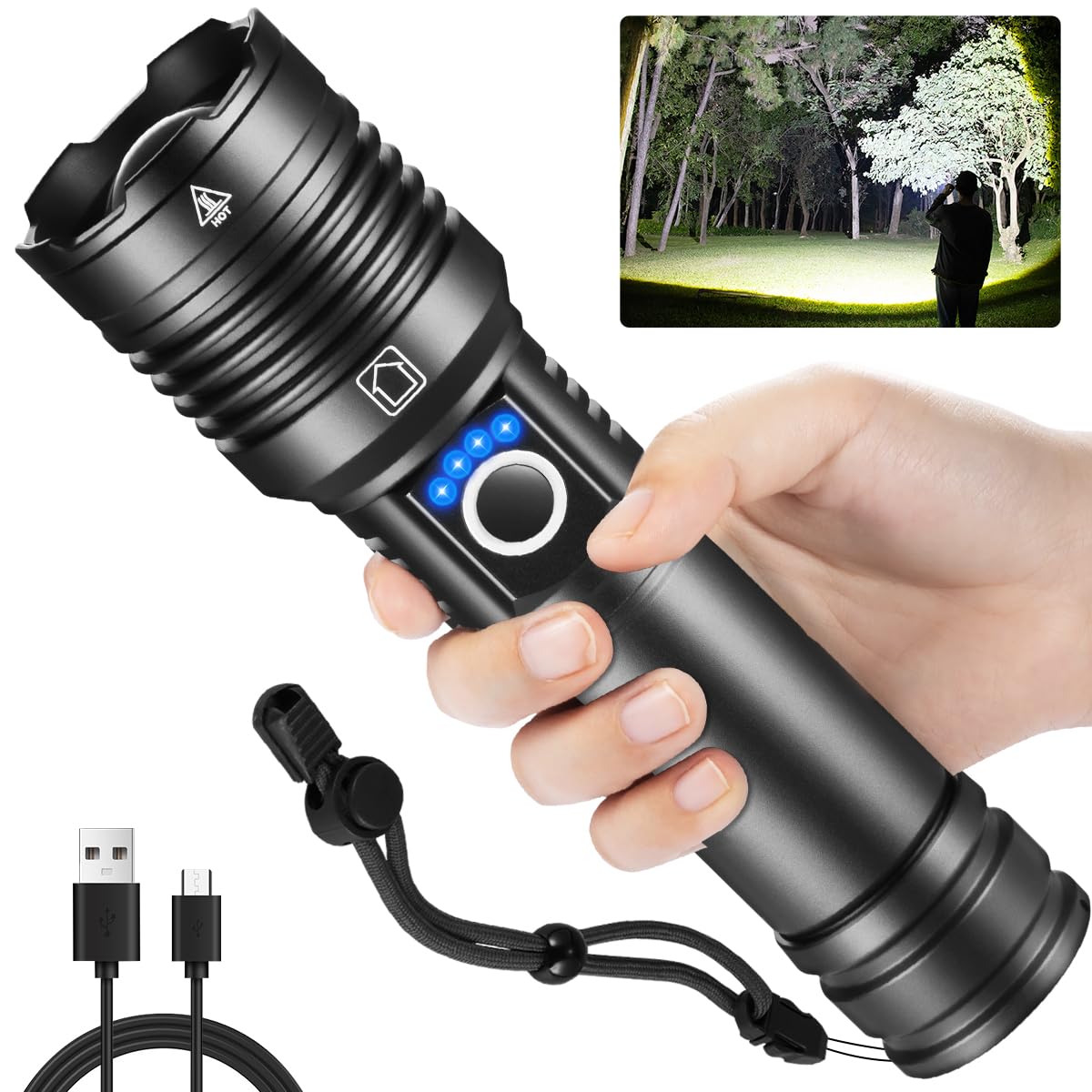 Rechargeable Flashlights High Lumens, 990000lm Super Bright Flashlight Rechargeable with 5Mode, High Powered Tactical Flashlight