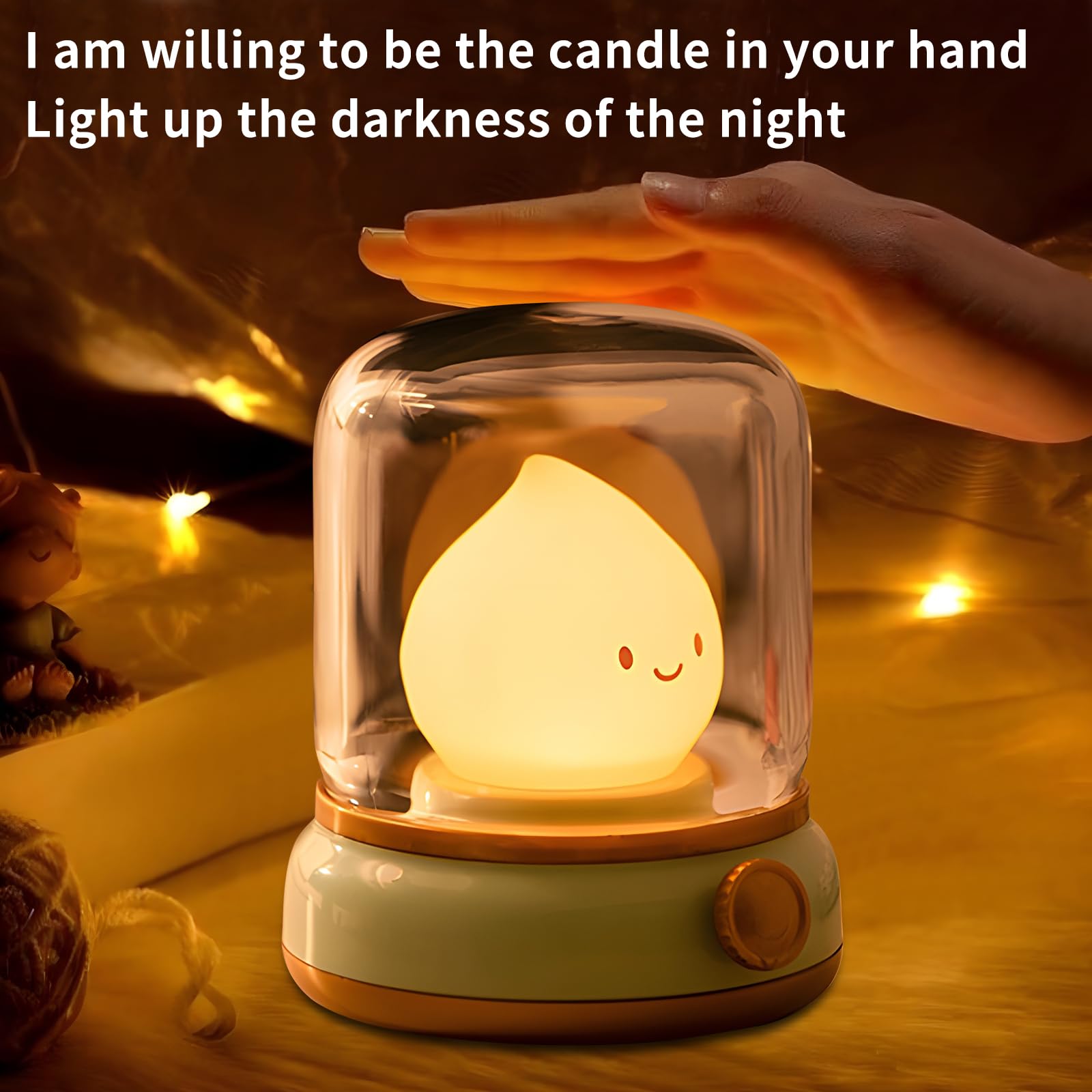 Hpydiy Candlestick Night Light - Retro Oil Lamp Emotion Light Silicone ChildrenS Night Light Rechargeable Adjustable Press Dot Switch And Room Decoration Gift (Green)