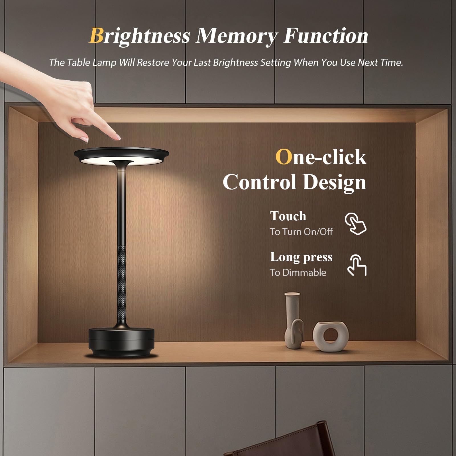 Jdvads Cordless Table Lamps 1 Pack Rechargeable, Portable 5000Mah Battery Table Light,3 Color Stepless Dimming Led Table Light,