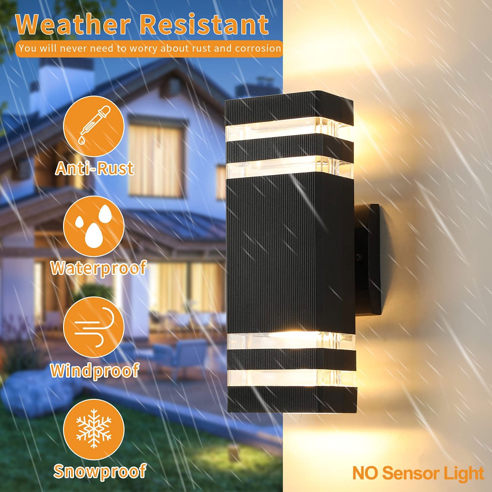 Tewei 1 Pack 12In Square Up And Down Outdoor Wall Lights, Modern Black Exterior Light Fixture Aluminum Waterproof Porch Lights O