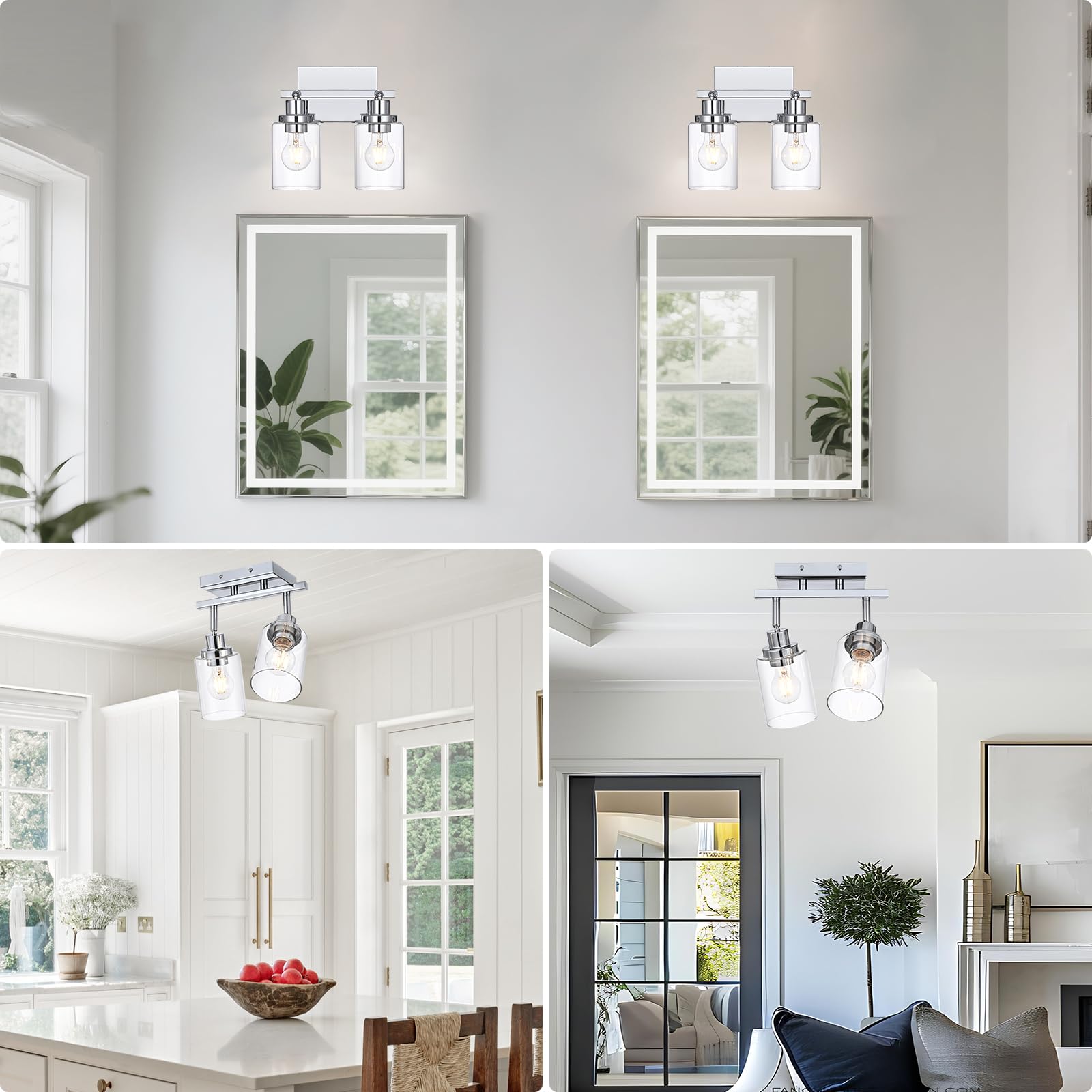 Wanluce 2-Light Track Lighting Kit Ceiling Kitchen Track Lighting Fixtures Chrome Bathroom Vanity Wall Lights With Clear Glass Multi-Directional Rotating Tracking Light Heads Spotlight For Accent Shop