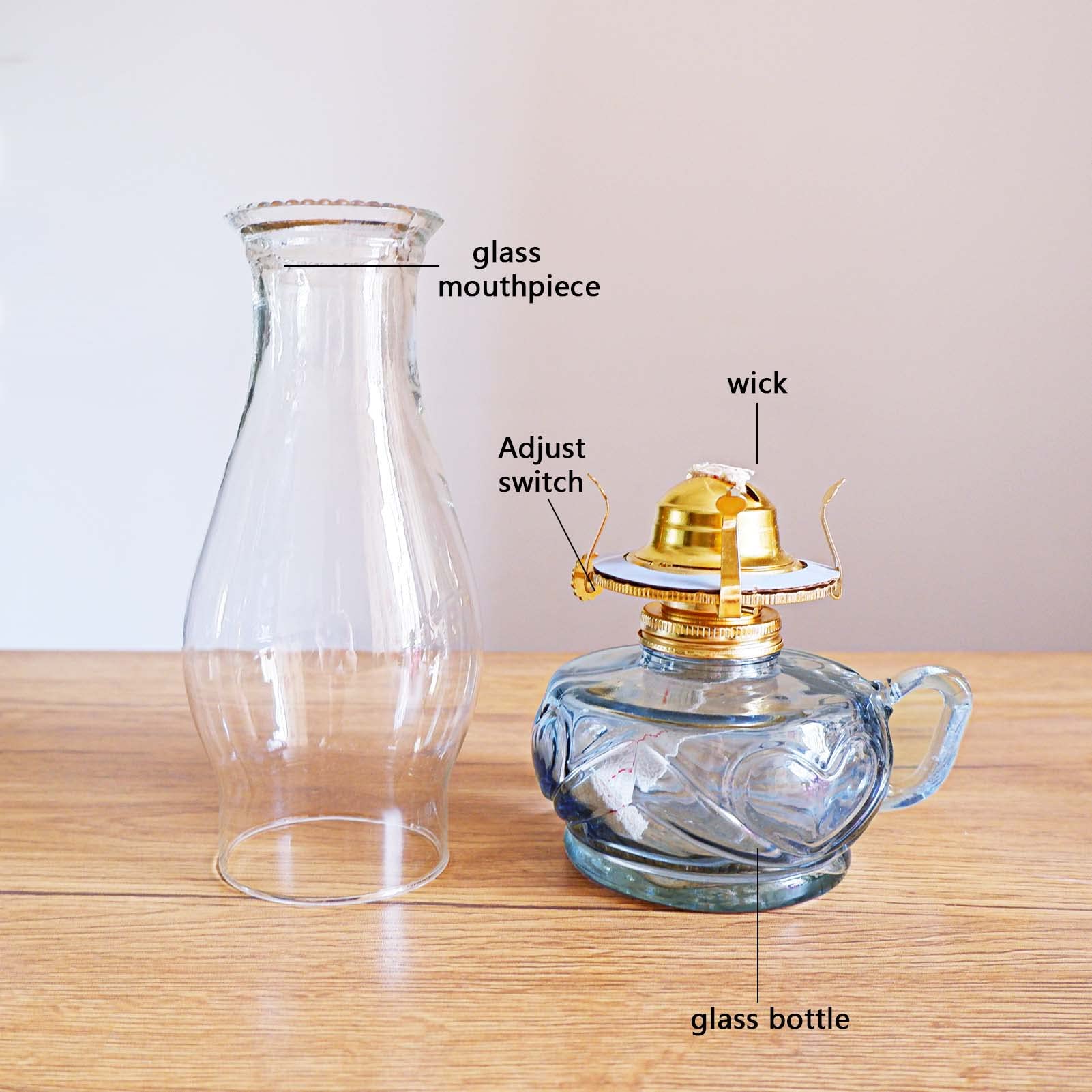 Rustic Oil Lamp For Indoor Use,Large Kerosene Lamp With Handle,2 Pcs Wicks And 1 Tweezers,Vintage Glass Hurricane Lamp For Home