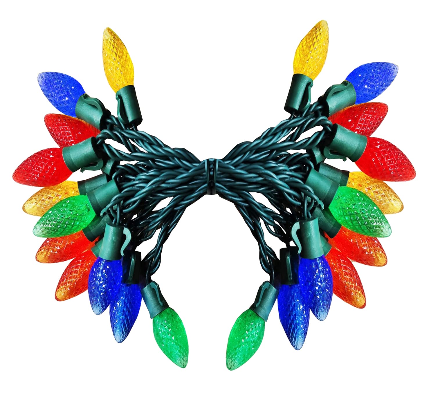 Borita Outdoor C7 LED Christmas Lights, Multicolor, 25 LEDs, 13FT Green Wire, Heavy-Duty Decorative String Lights, Model DL5-25-01-B