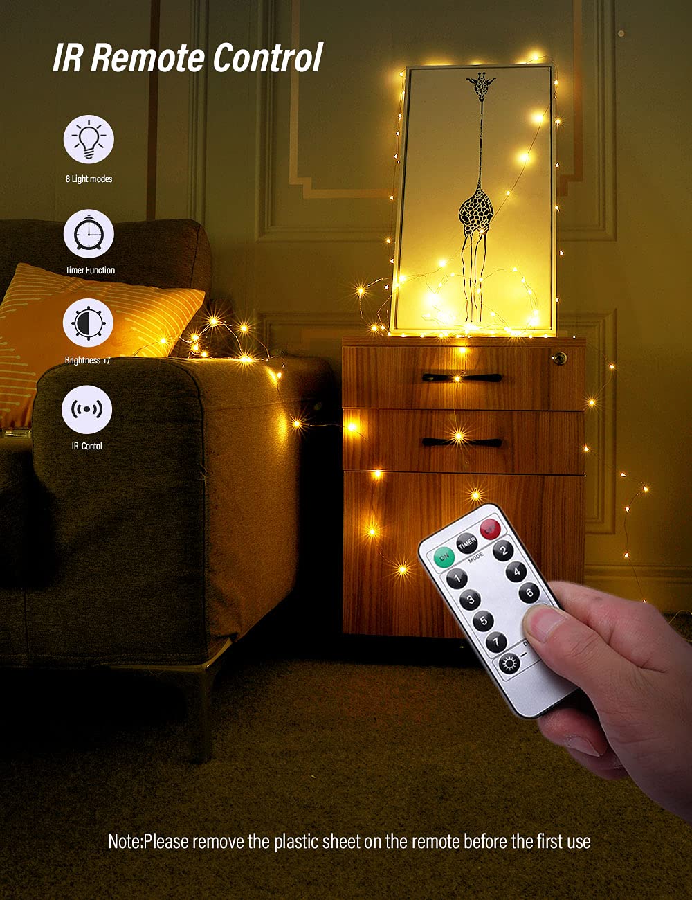 Mikasol Fairy String Lights, 1 Packs Led Fairy Lights Battery Operated Waterproof Copper Wire With Remote Control Fairy Lights For Bedroom. Firefly Lights Christmas Lights 8 Modes (16.4 Ft/Warm White)