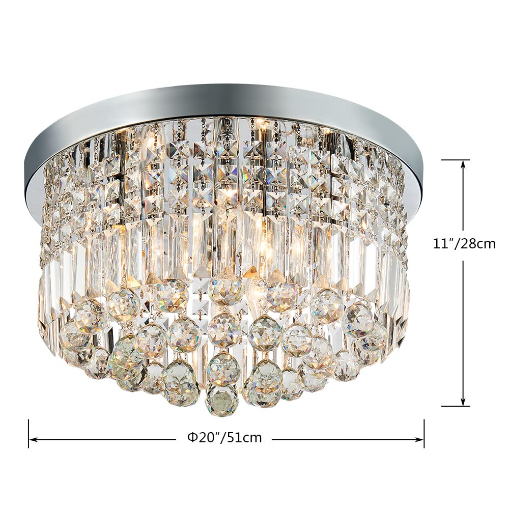 SM Saint Mossi Modern K9 Crystal Raindrop Chandelier Flush Mount LED Light, 11" Height x 20" Width, Requires 9 E12 LED Bulbs