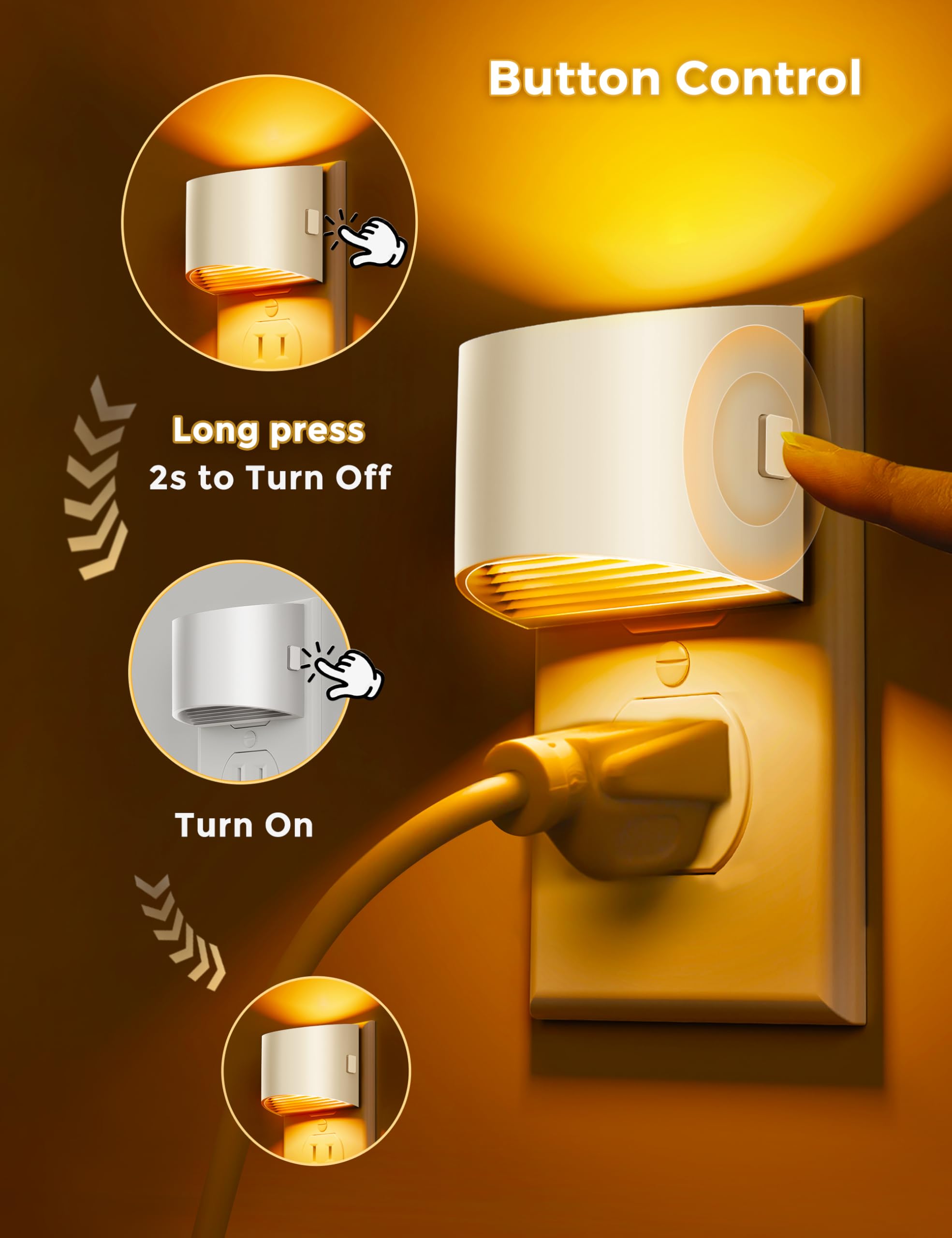 L LOHAS LED Night Light, Dusk to Dawn Sensor, 3 Brightness Levels, 2 Pack, White-Amber, Model A-GY10707WHUS-2