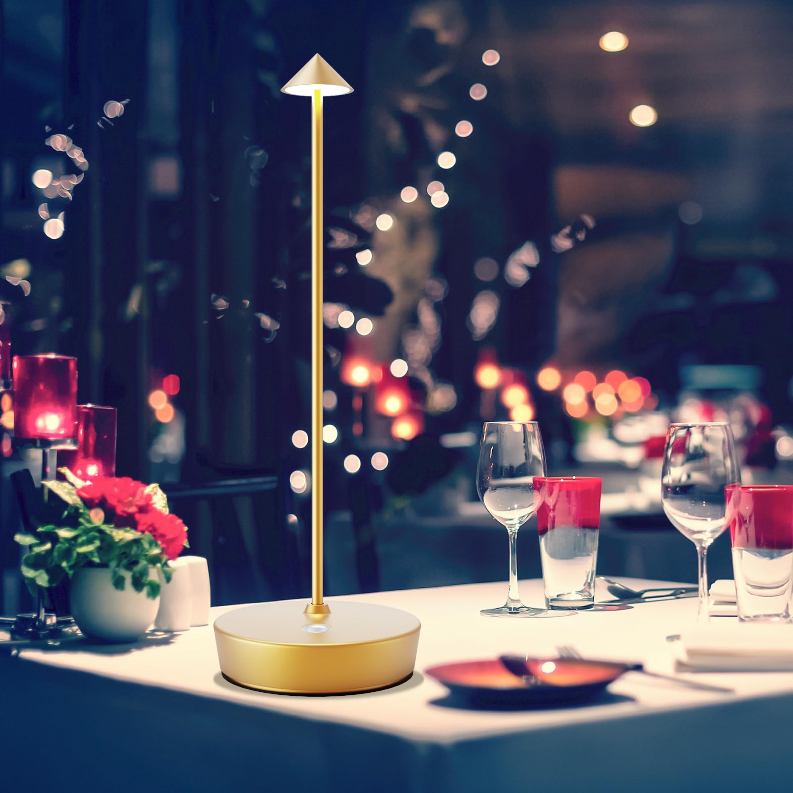 Ztflos Rechargeable Cordless Table Lamp,Outdoor Table Lights 6000 Mah Portable Touch Battery Powered Table Lamp,Led Minimalist Table Desk For Restaurant/Couple'S Dinner/Family Gathering(Gold)……