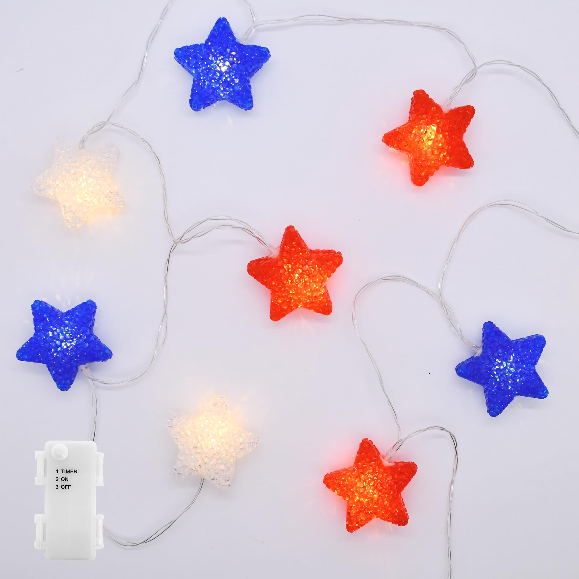 YOLIGHT 4th of July Decorations, Red White Blue Lights Star String Lights Battery Operated 6.5FT 10 LED Patriotic Fairy Lights with Timer for Independence Day Memorial Day Decor, Indoor & Outdoor