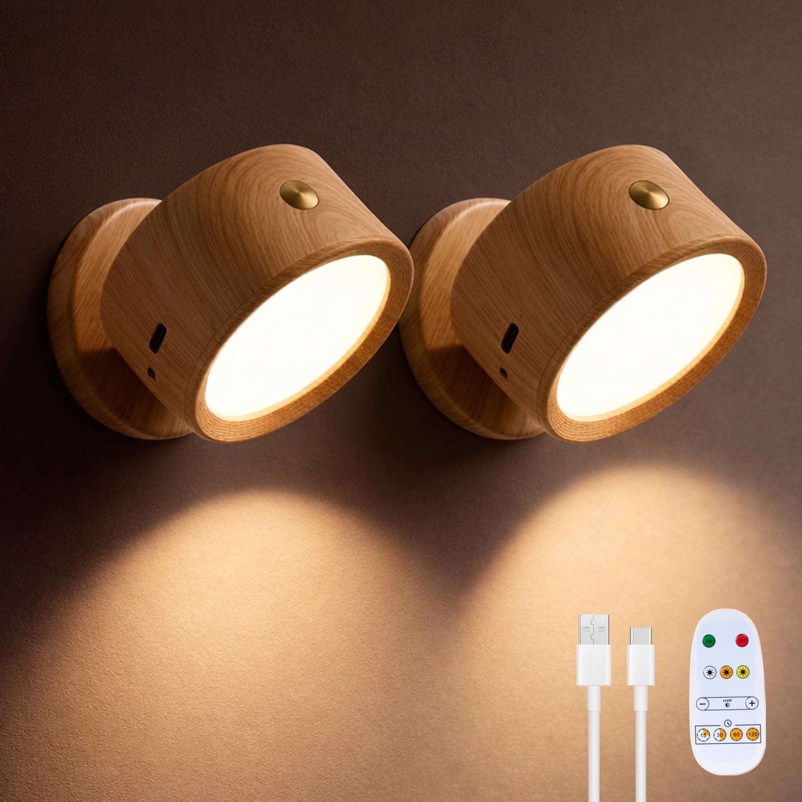 Horta USB Rechargeable Wall Light 2 Pack,360 Rotatable Magnetic Wall Light,Adjustable Wall Light with 3 Color Temperatures+Stepl