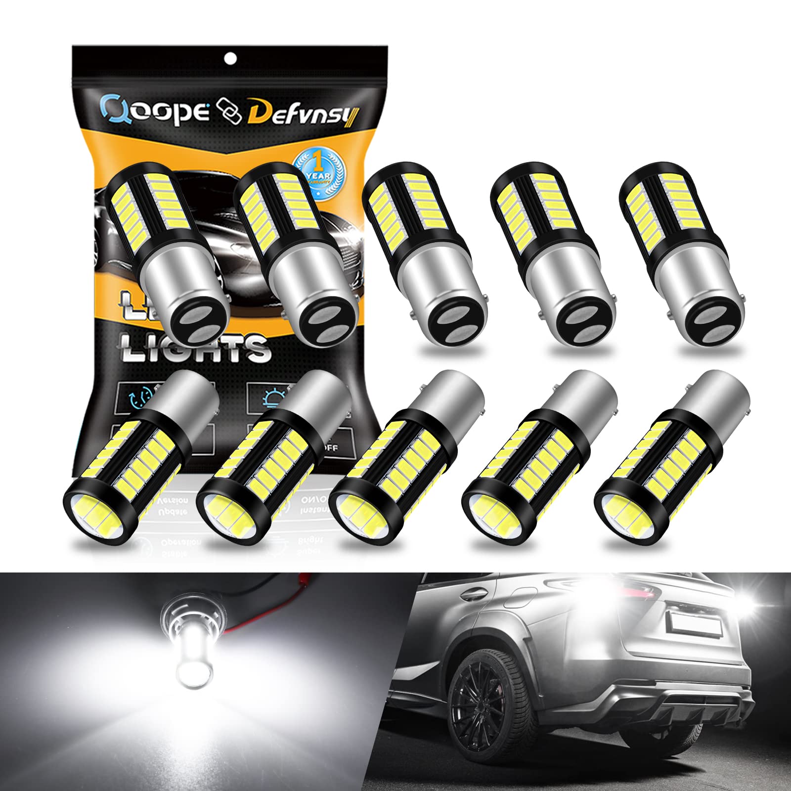 Qoope 1157 Led Bulb White 2357 2057 7528 Bay15D Bulbs Replacement For Brake/Tail Lights  Back Up Reverse Lights  Turn Signal Light  Rv Camper Trailer Light (Pack Of 10)