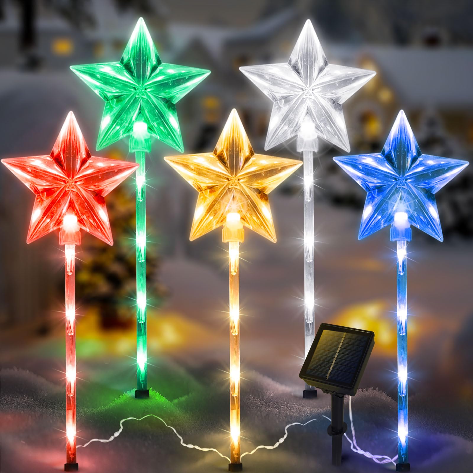 Liveasily Acrylic Solar Pathway Lights, 5 Pcs, 8 Modes, Waterproof Xmas Star Multicolor, Outdoor Garden Decor