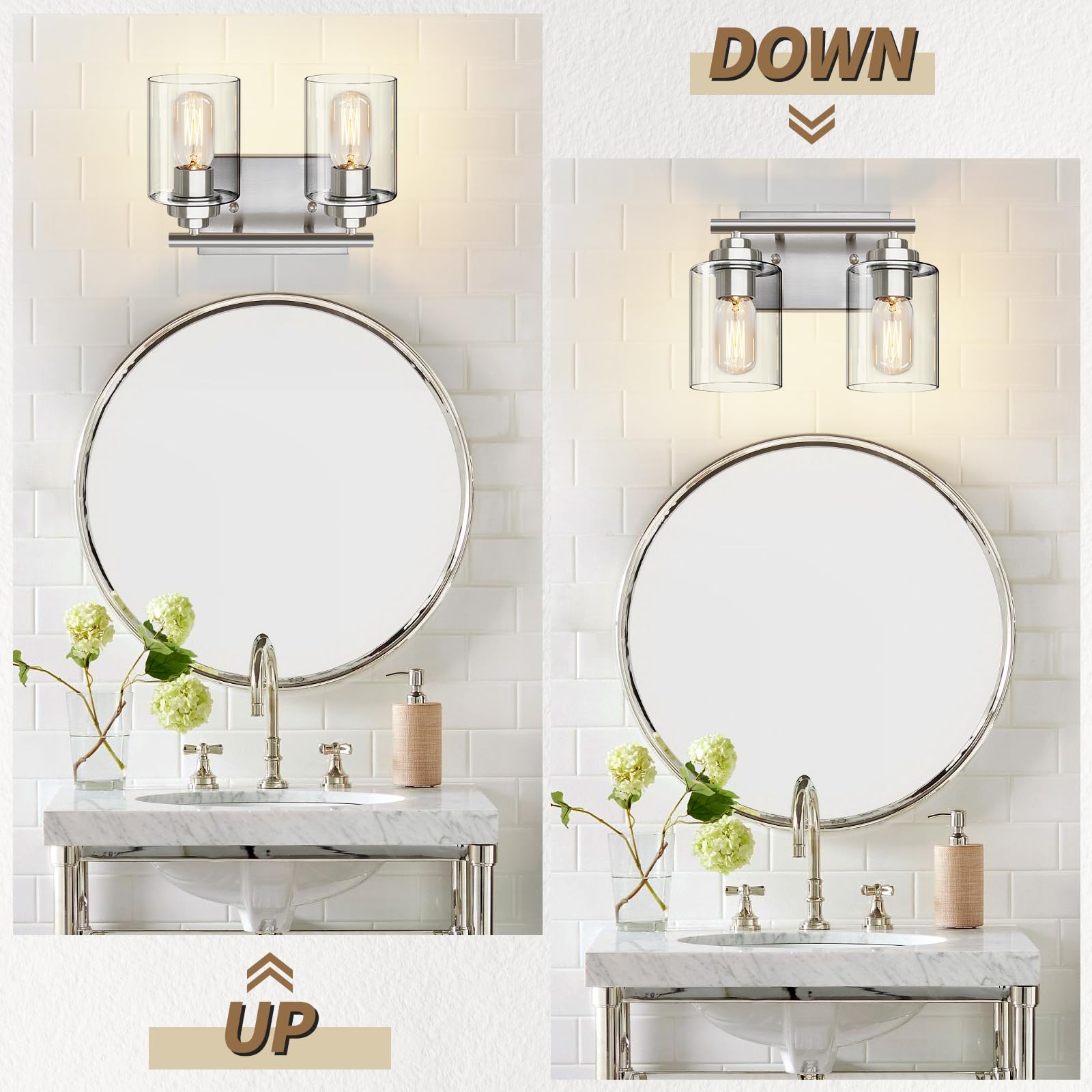 Bathroom Vanity Light Over Mirror,Vanity Light For Bathroom,Bathroom Light Fixture Wall Sconce Lighting For Bedroom,Living Room (Nickel, 2-Light)