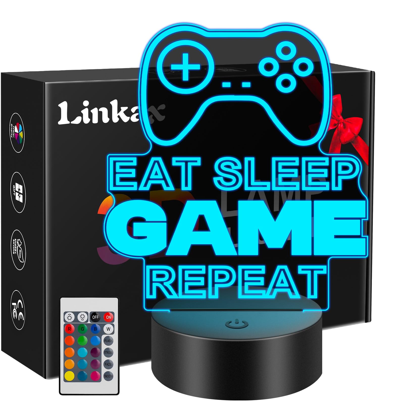 Linkax 3D Illusion Night Light & Soccer Gift For Teens  Boys & Kids - 8 To 12 Year Olds - Football Accessories & Room Decor (Gaming)