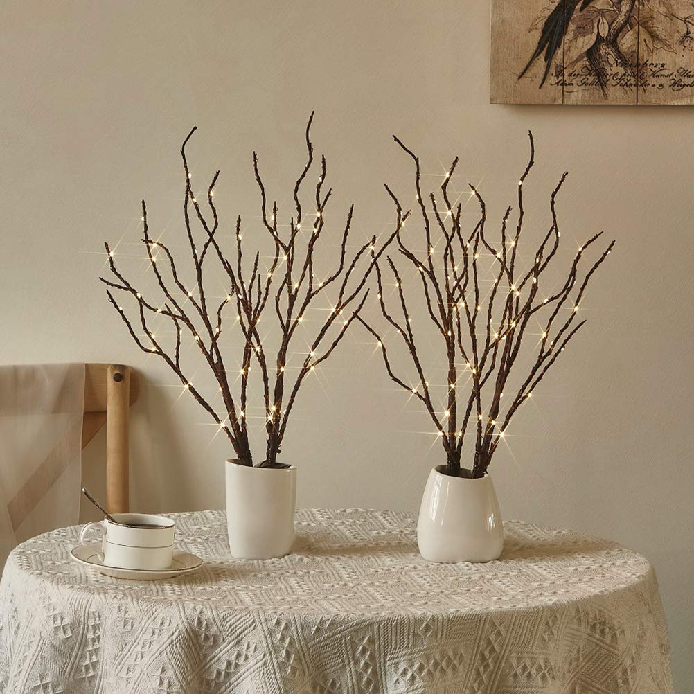 Fudios Lighted Branches 18IN 70 Warm White LED Twig Lights Battery Operated for Christmas Wedding Party Decoration, Brown, 2 Set