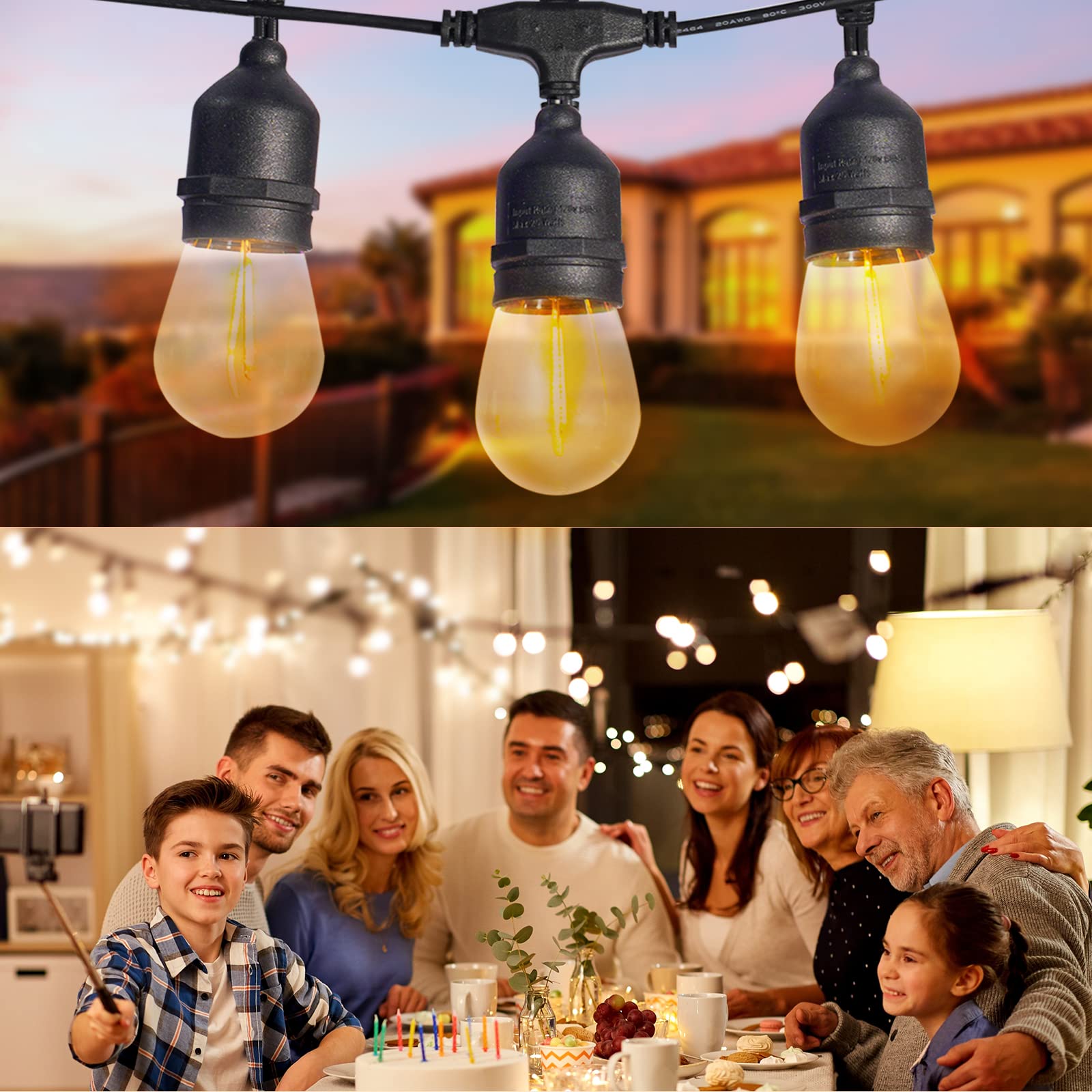 IPStank Solar String Lights 27FT with Remote, Dimmable, Waterproof, Multicolor, S14 35FT, Shatterproof LED Edison Bulbs