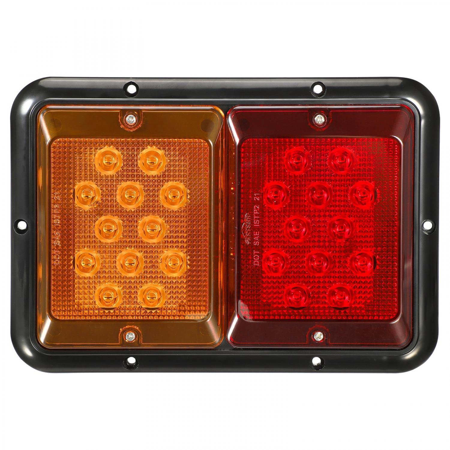 Partsam RV Trailer Tail Lights - 2Pcs 24 LED Dual Stop Turn Signal, Standard Size, IP67, Red Amber, Plastic Base with Gasket