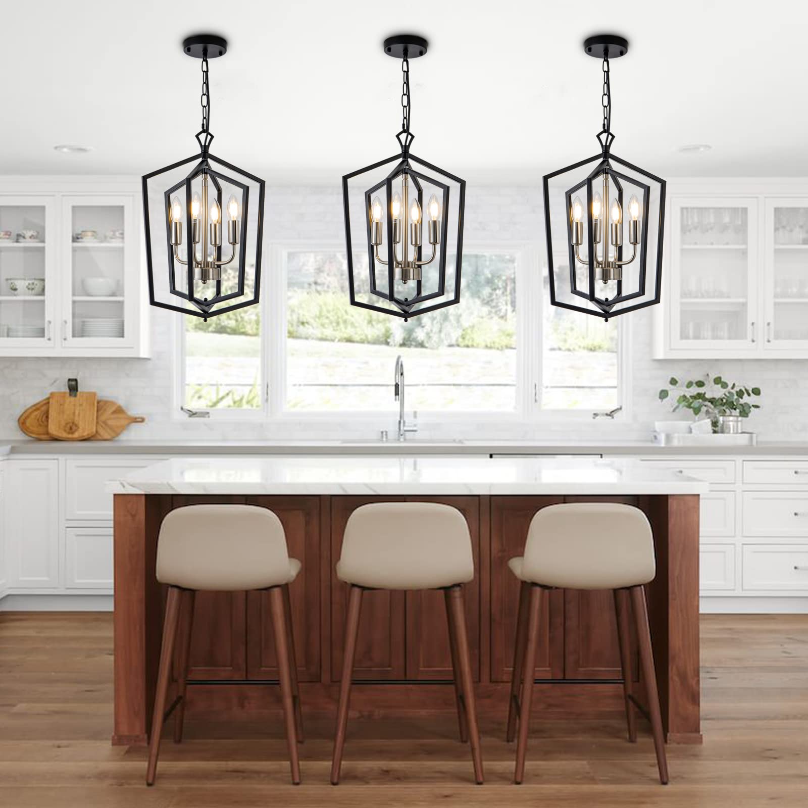 Lanhall 4-Light Pendant Chandelier Metal Modern Light Fixture Black + Brushed Nickel for Dining Room, Kitchen Island, Foyer - Model 500-100-1038