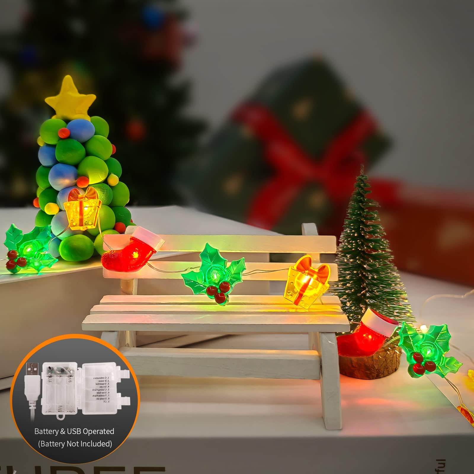 2 Set Battery Operated Christmas Lights Decorations, 10Ft 30Led Christmas Stocking Gift Box String Lights 8 Lighting Modes Christmas Light Indoor Outdoor Home Bedroom Party Decor [Timer & Remote]