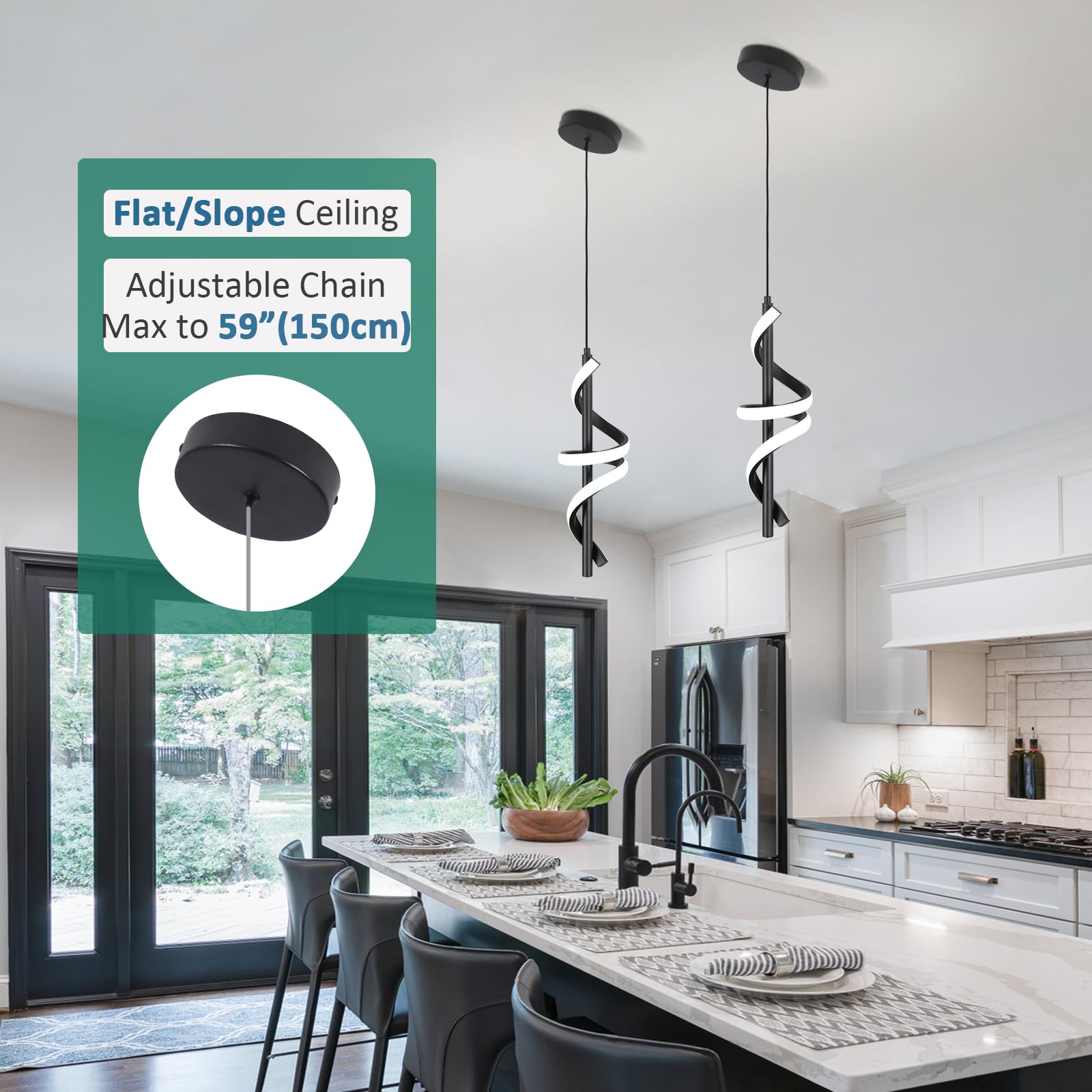 Caneoe Black Pendant Light Fixtures, Adjustable Modern Pendant Lights For Kitchen Island Small Pendant Lighting For Kitchen Isla