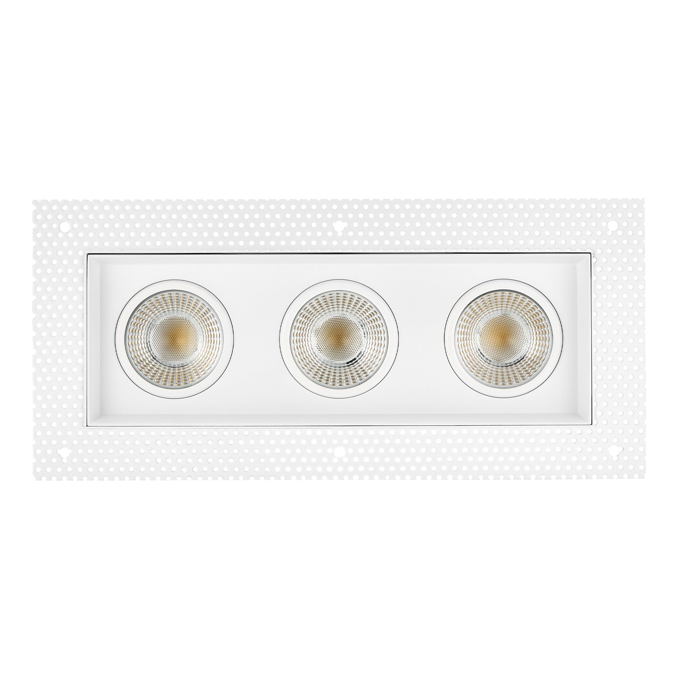 Maxxima 4 inch 3 Head Trimless Slim Square Recessed Anti-Glare LED Gimbal Downlight Canless IC Rated 3000 Lumens 5 Color Tempera