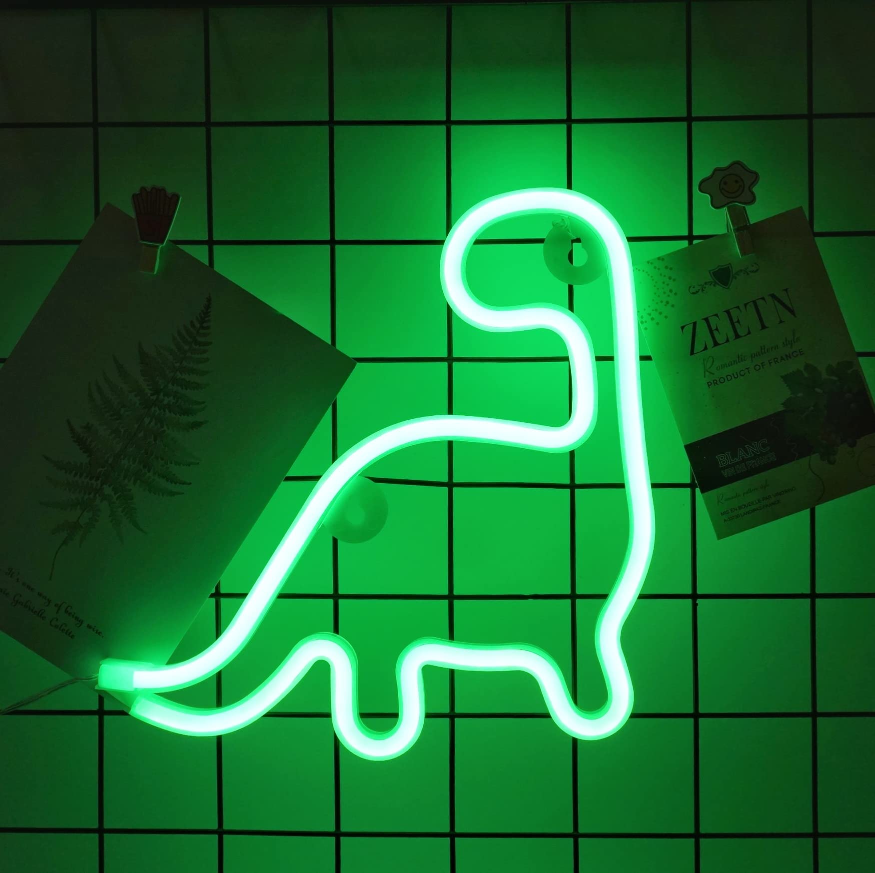X W EI UNION Dinosaur Neon Sign LED Light - Green Acrylic Wall Decoration, Cute Night Light for Kids, Birthday Party Aesthetic Decor
