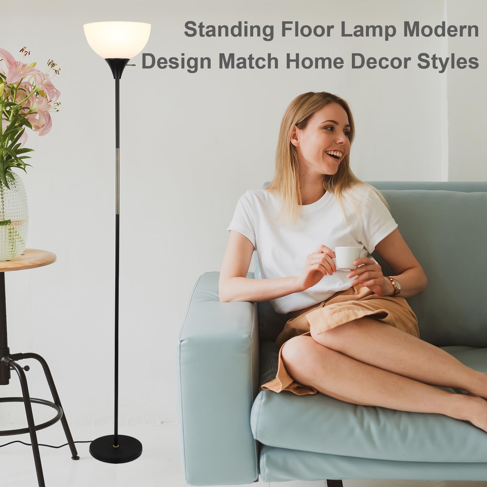 Floor Lamp, Dimmable Standing Lamp, 3 Levels Brightness Led Floor Lamp Rotary Switch Floor Lamps Modern Industrial Lamp With Sha
