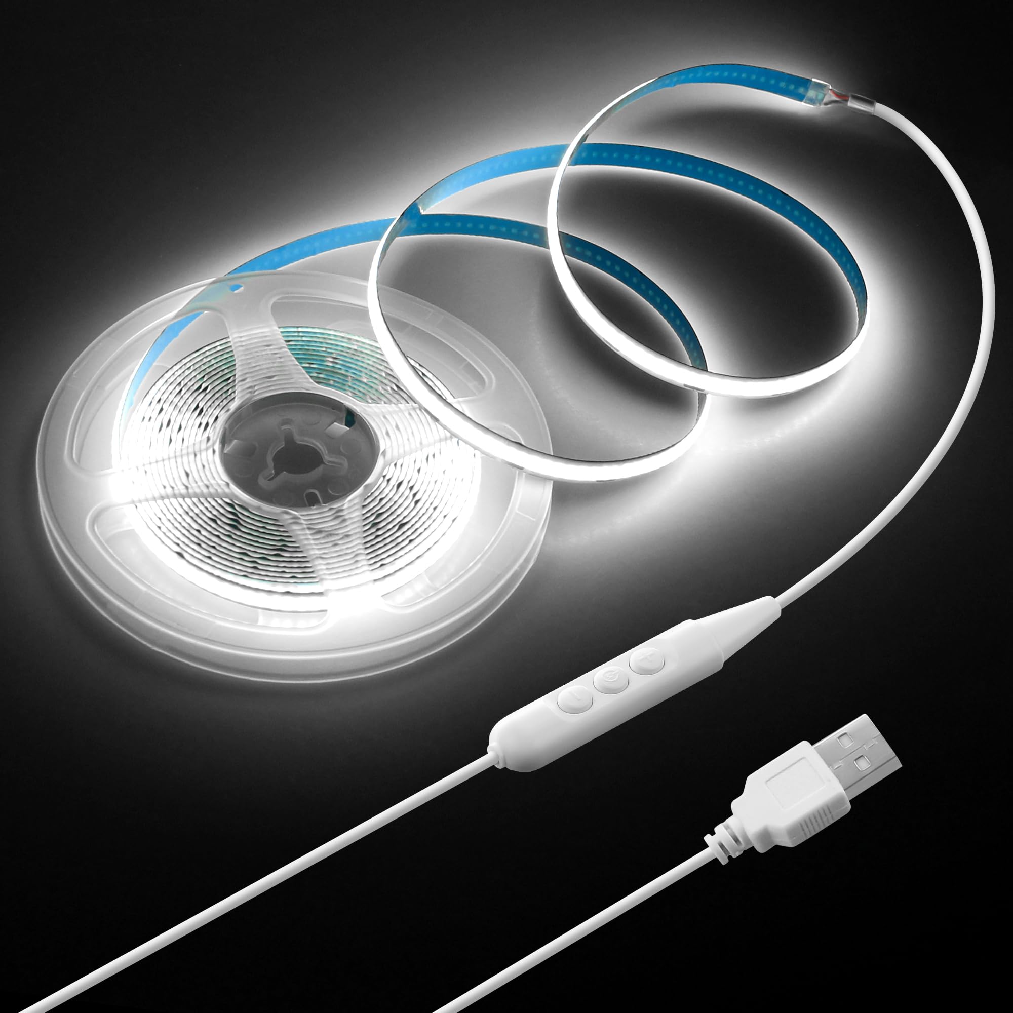 Samsion 5V USB COB LED Light Strip Dimmable High Density White Light for TV 16.4FT 6000K 320LEDs/M Flexible LED Strip Lights USB