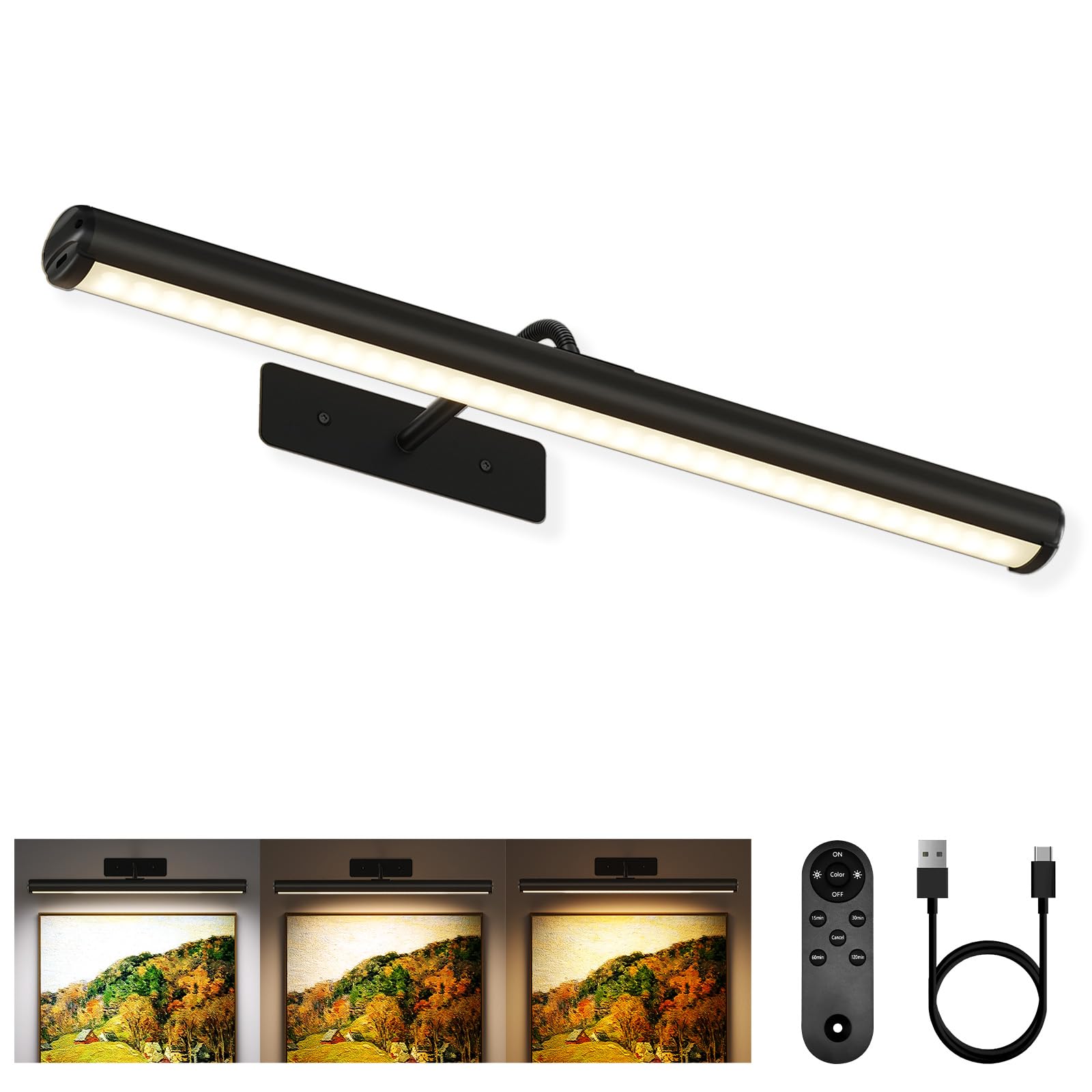 EZVALO Picture Lights for Wall, 16in Rechargeable 6000mAh Battery Operated Painting Lights with Remote, Wireless Wall Light for 
