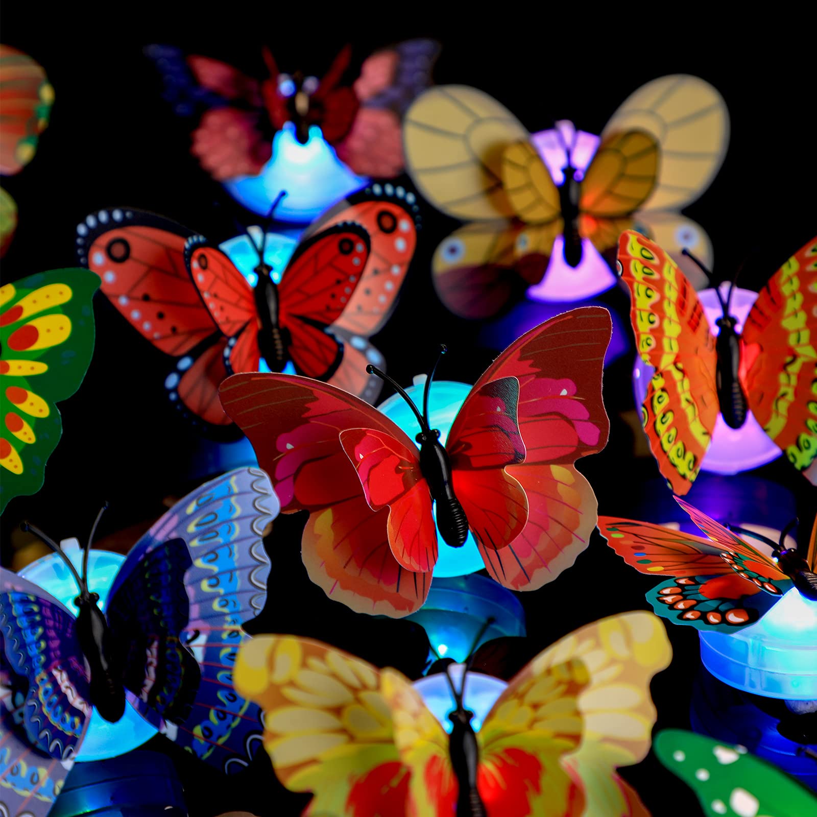 Honoson 36 Pieces 3D Led Butterfly Decoration Night Light Sticker Single And Double Wall Light For Garden Backyard Lawn Party Fe