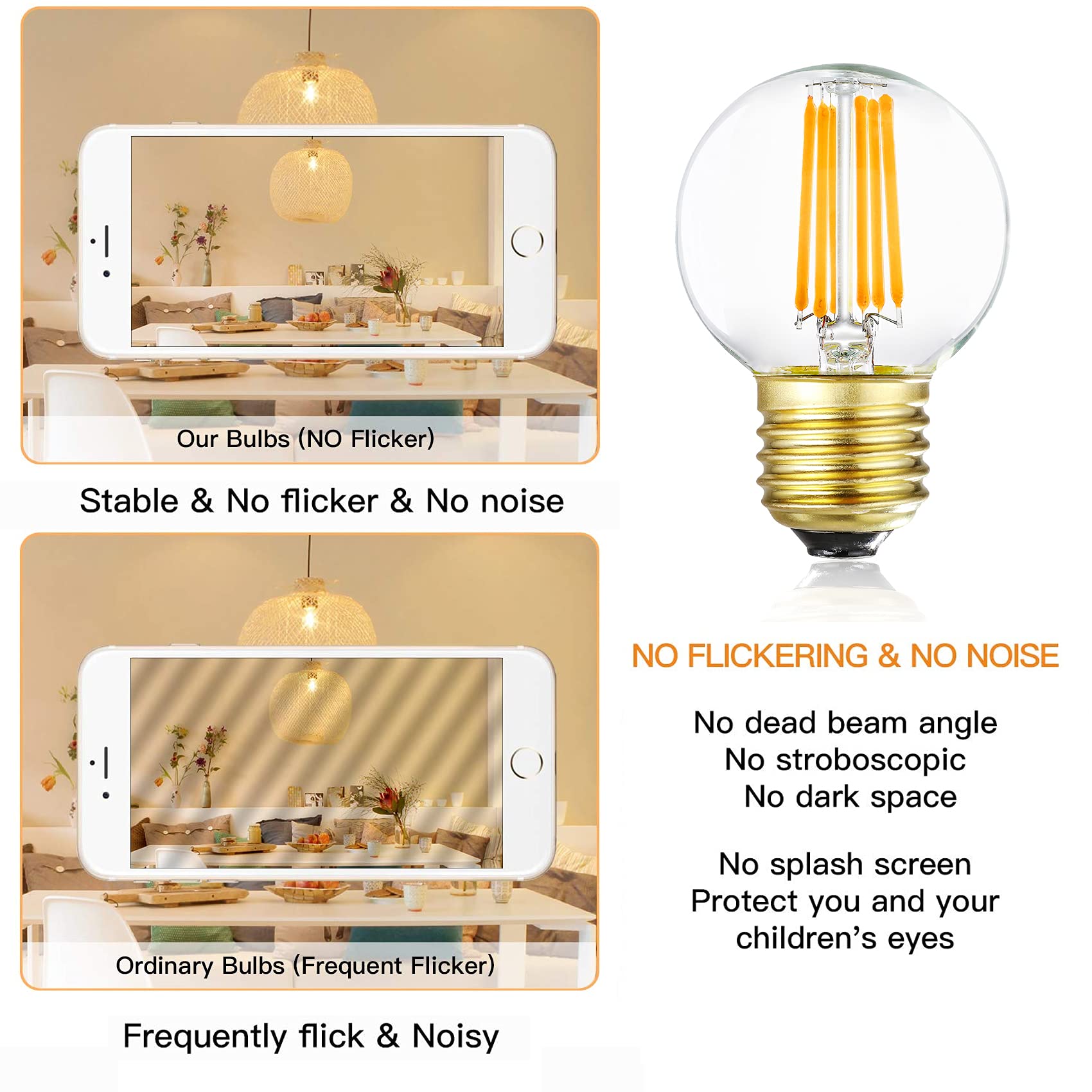 Dimmable G16.5 Led Bulbs,E26 Edison Led Light Bulbs,6W Equal 60 Watt Light Bulb,600Lm,Soft White 3000K,Globe Light Bulb For Pend