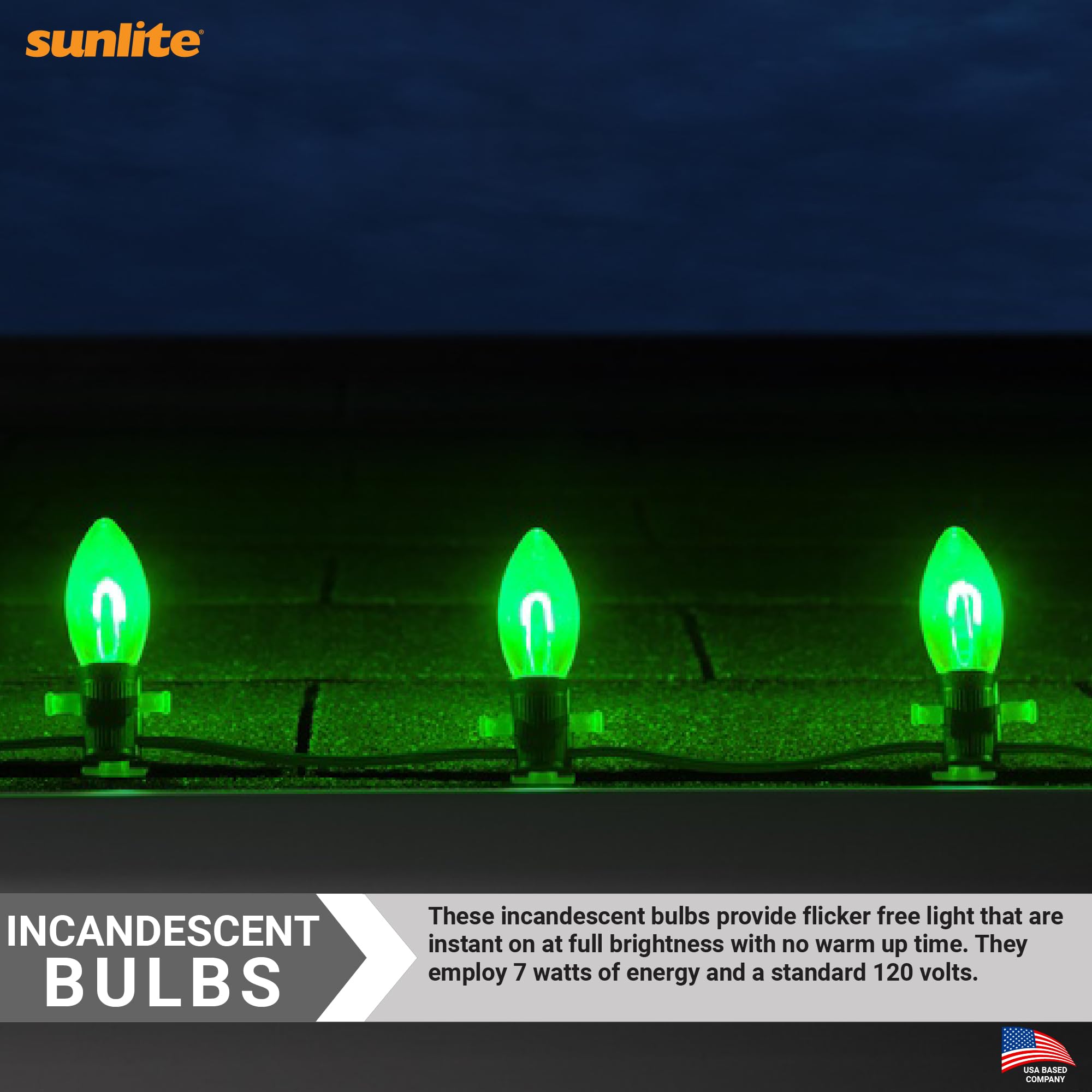 Sunlite 01295-SU Incandescent C9 Colored Bulbs, Holiday Decorative Bulb 7 Watts, E17 Intermediate Base, Christmas-Lights Nightli