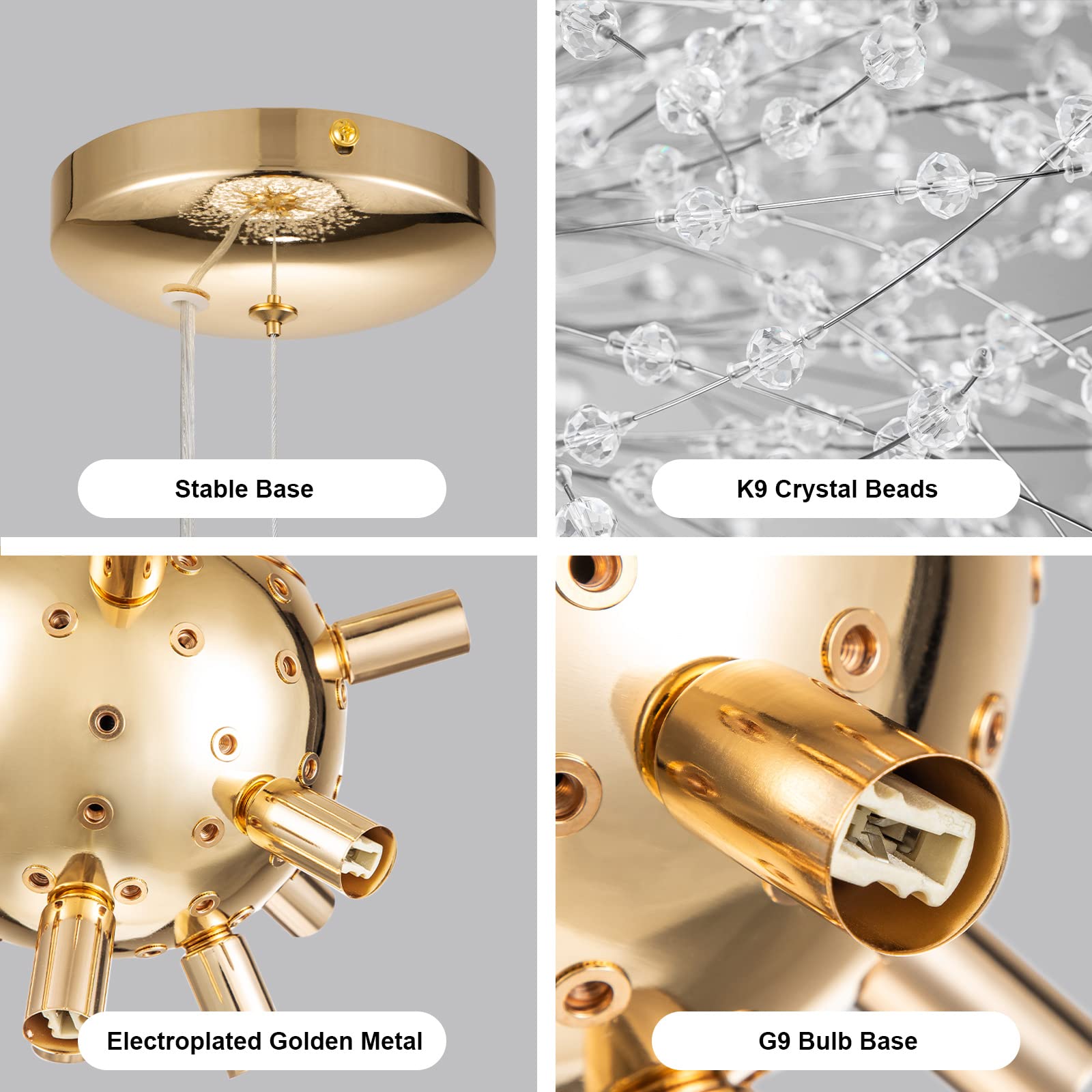 SineRise 8-Light Modern Crystal Chandelier - Gold Dandelion Light Fixture for Foyer, Hallway, Kitchen, Bedroom