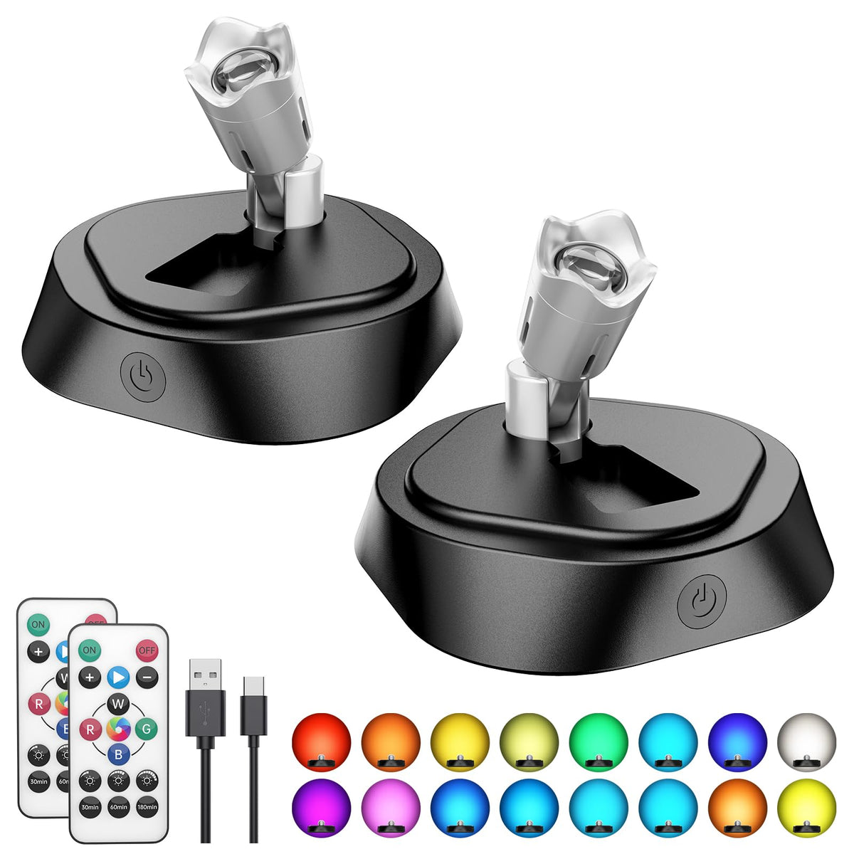 Hwawfsd Rgb Wireless Led Indoor Spotlight, Puck Light Art Plant Tree, 16 Color Adjustable Remote Spotlight, Closet Light With Rotatable Lamp Head - 2 Pack Black