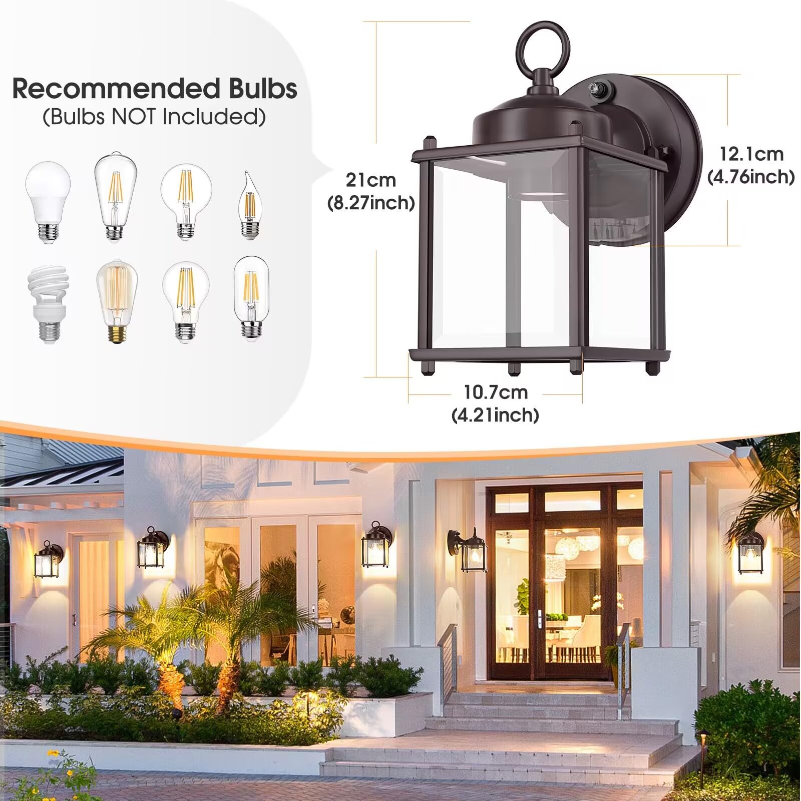 MATAMEYE Dusk to Dawn Sensor Outdoor Wall Sconce, Waterproof Dark Chocolate Porch Lantern, 2 Pack, Model GS8648-BK-FS