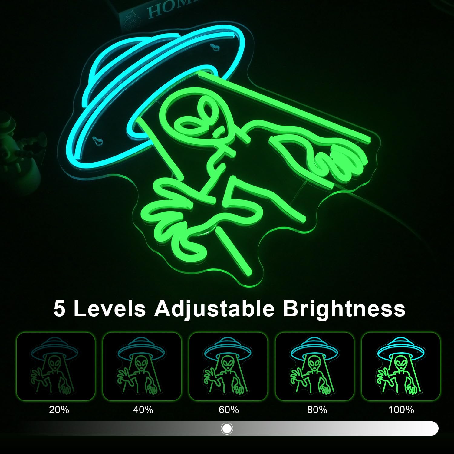 Lucunstar Alien Neon Sign,Green Led Wall Decor,Led Alien Neon Light, Shop Bar Man Cave,Teen Room,Game Room Decor,Hip Hop Party N