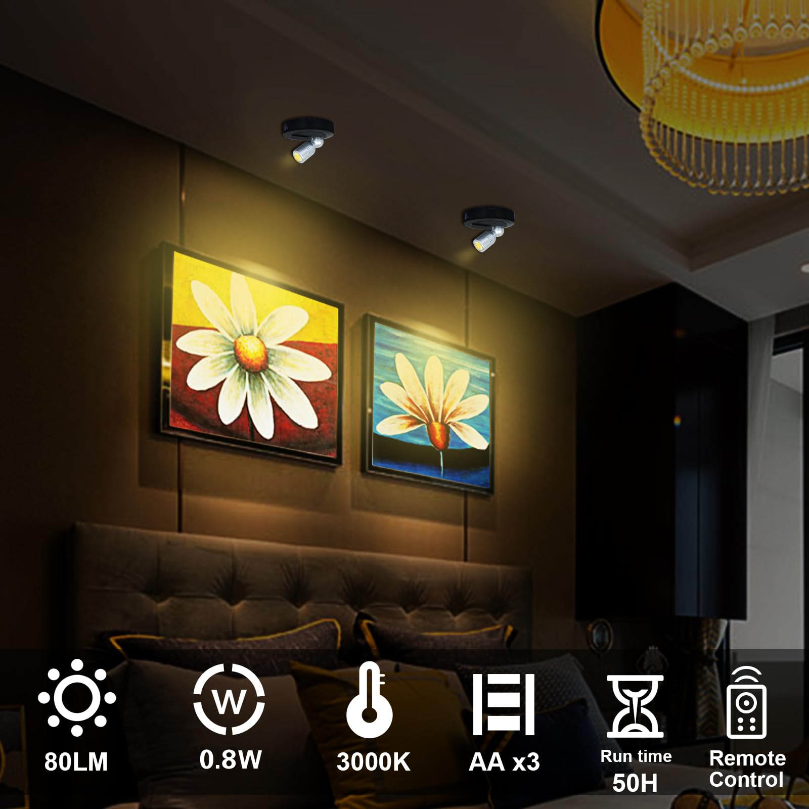 Hamvidne Spotlight Indoor, Battery Powered Spot Lights With Remote, Plant Uplights, Timer Dimmable Tree Spotlights, Picture Ligh