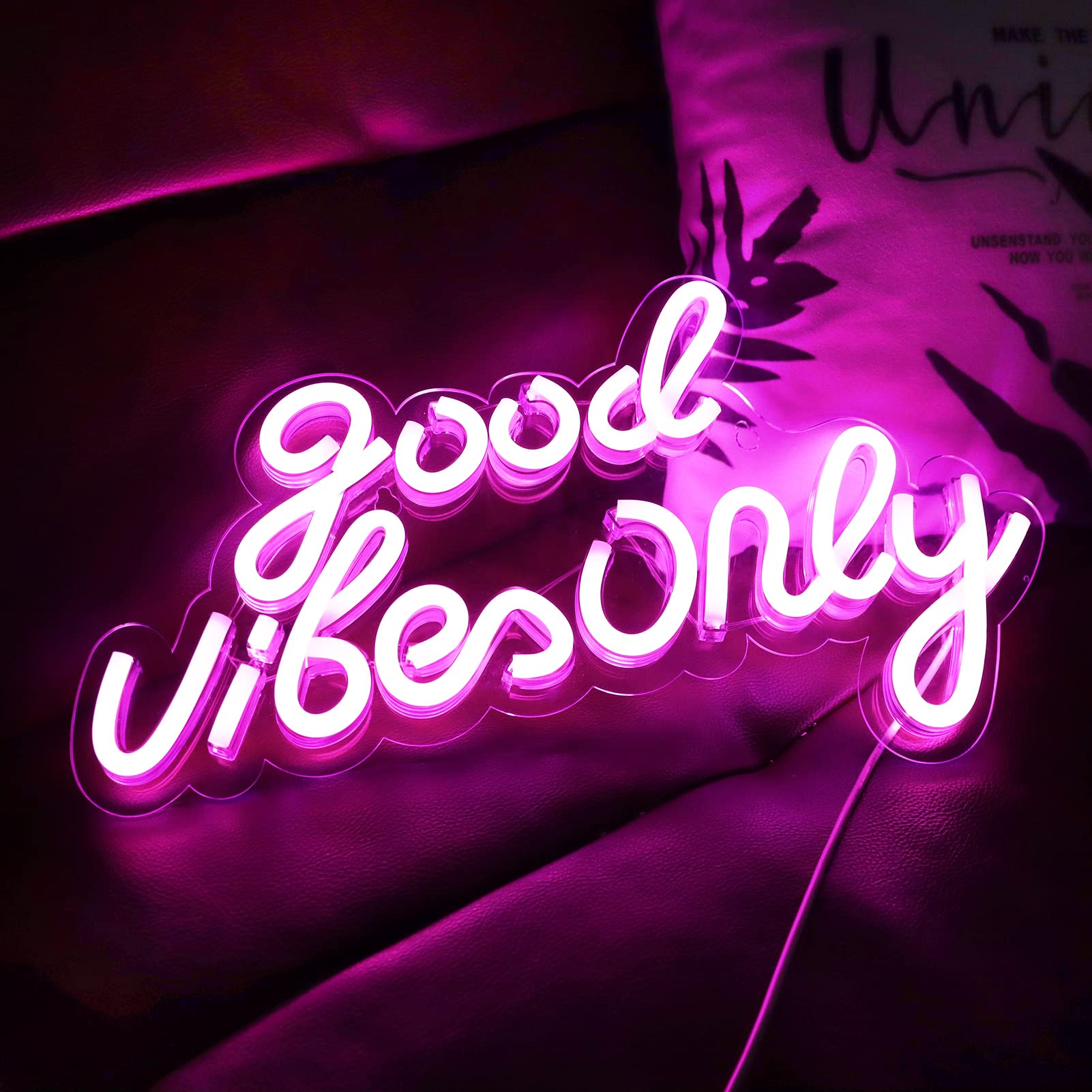 Jfllamp Good Vibes Only Neon Signs For Wall Decor Neon Lights For Bedroom Led Signs Suitable For Living Room Beer Bar Game Room Hotel Birthday Party Restaurant Christmas Led Art Wall Decorative Lights Unique Gift For Lover, 16.5*10 Inch(Pink)