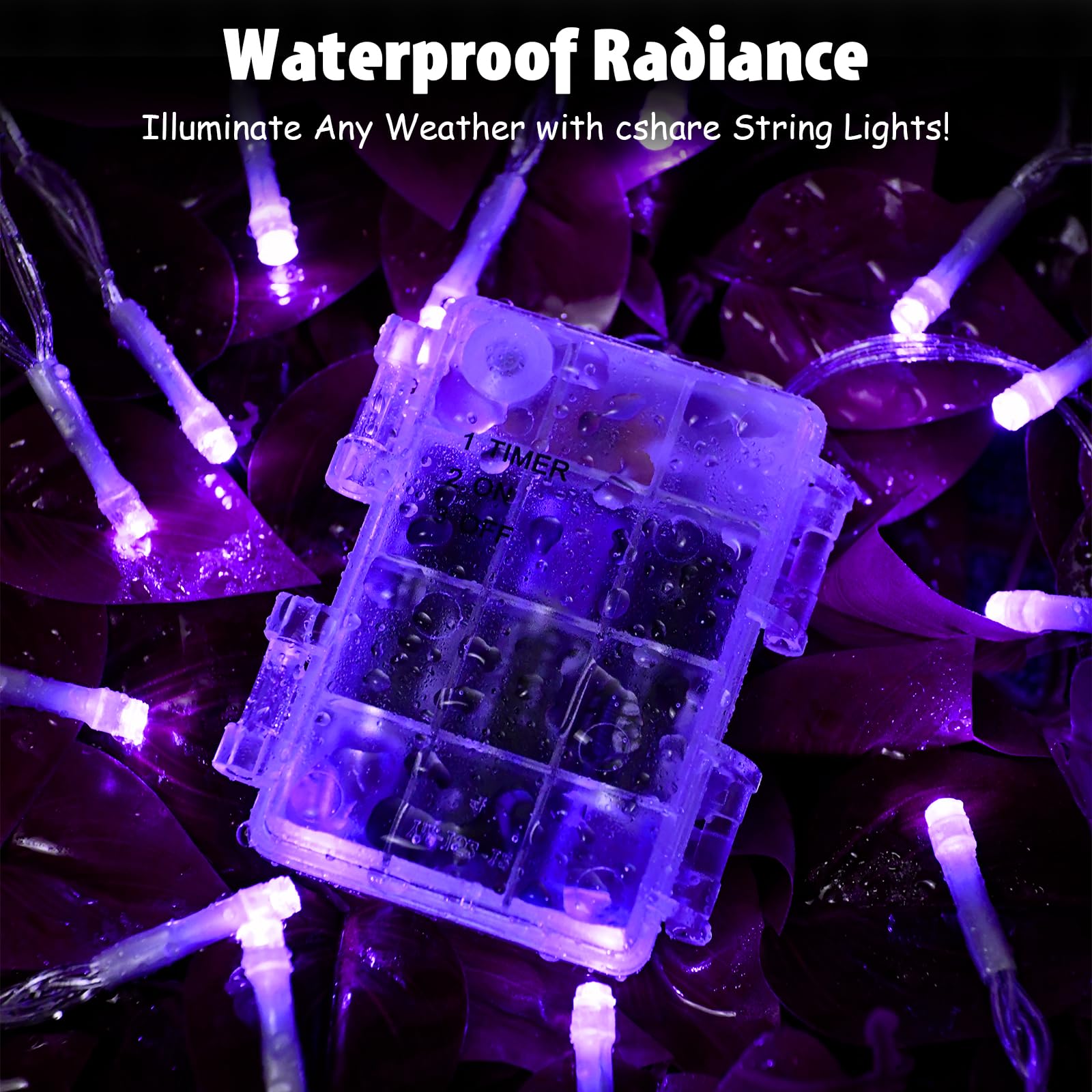 Cshare String Lights Outdoor Waterproof 9.8Ft 30 Led, Purple Fairy Lights Battery Operated With Timer Clear Wire For Indoor & Ou
