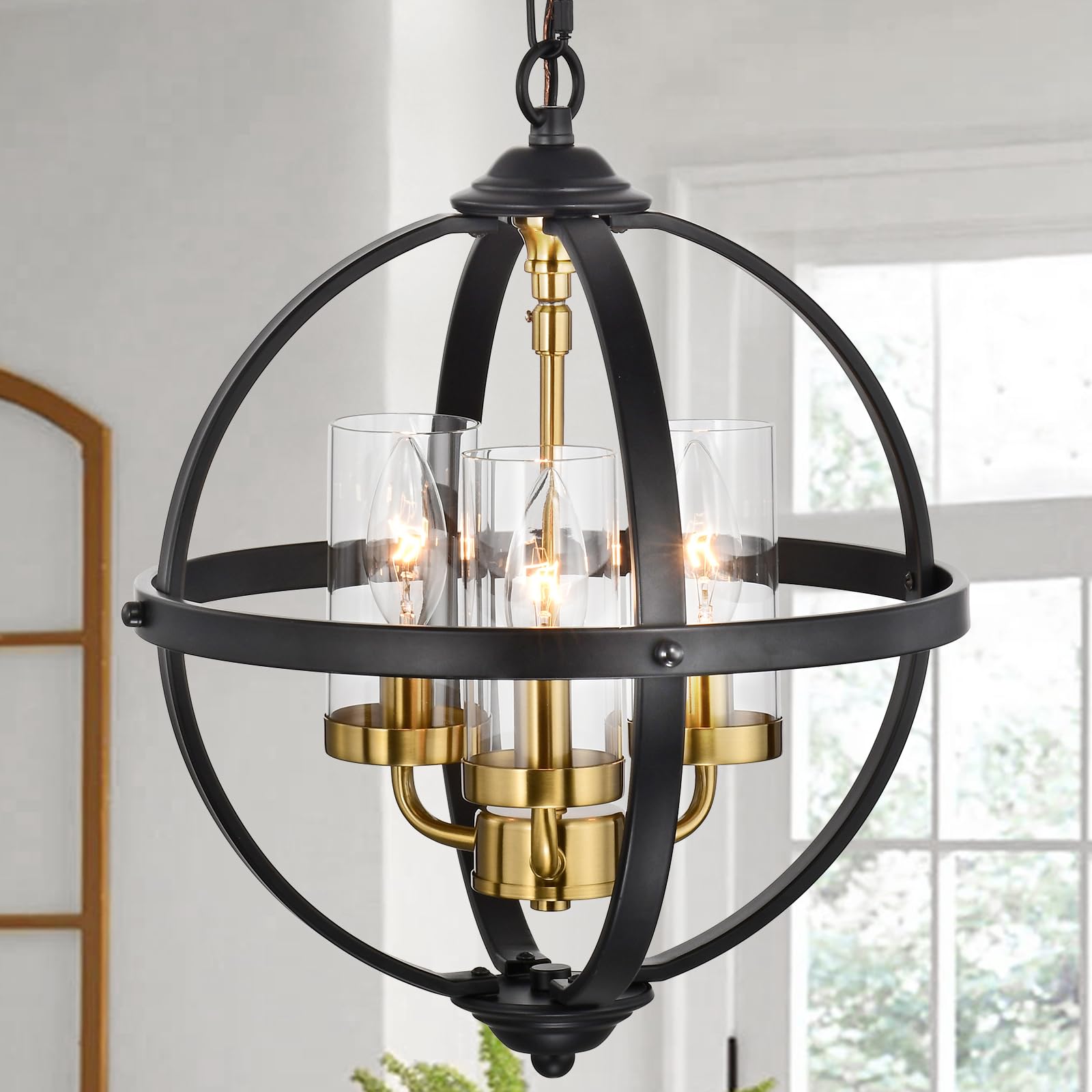 Treekee Rustic Chandelier 3-Light Adjustable Pendant Light 14in  Iron Black and Gold