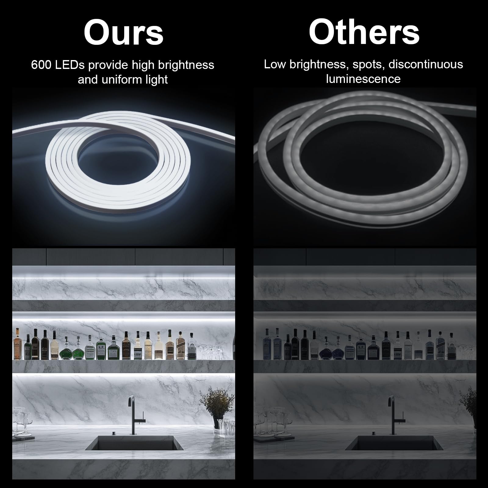 Lucienstar Neon LED Strip Lights 16.4ft IP65 Waterproof Dimmable Cool White Model LC-612