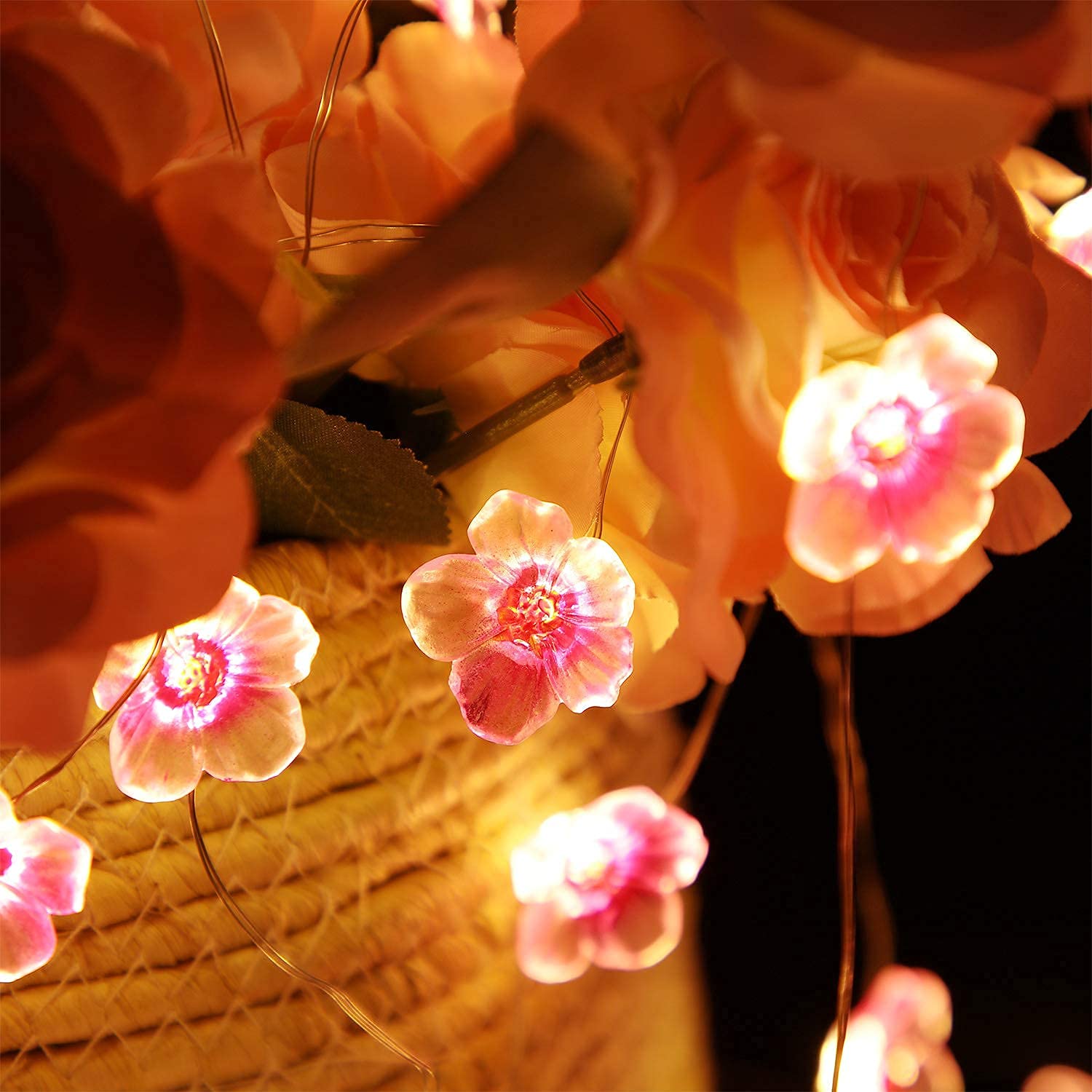 Mudder Cherry Blossom Flower String Lights, 40 LEDs, Pink, USB & Battery Operated, Indoor/Outdoor, Model: ad548026-5b67-45f2-b7ab-a