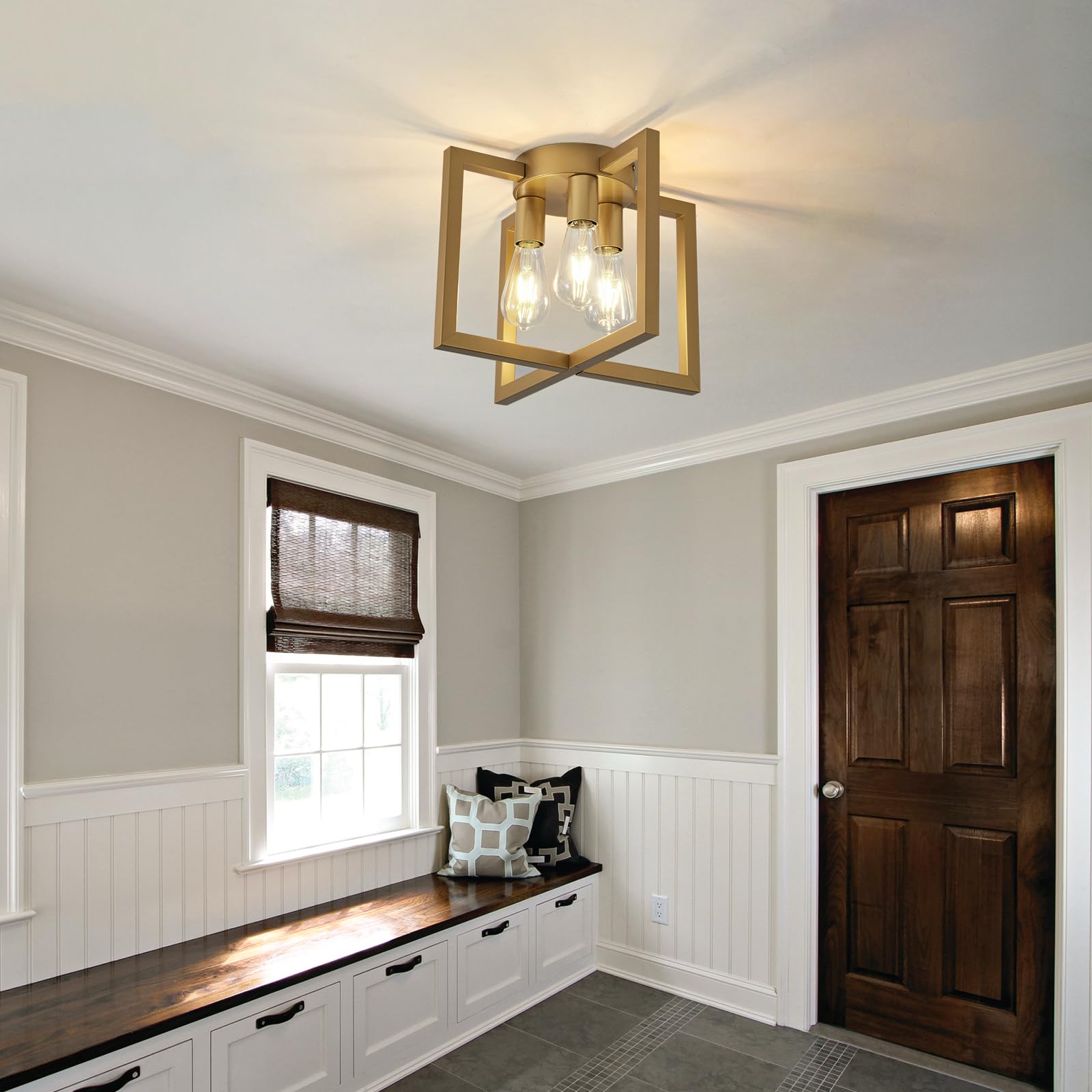 Zglaojt 3-Lights Ceiling Light Fixture,Modern Gold Semi Flush Mount Chandelier,Matte Ceiling Lighting For Kitchen Living Room Be