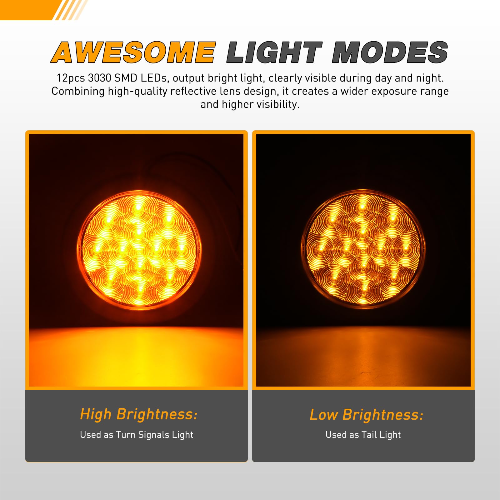 GOOACC Trailer Tail Light 2 PCS 12 LED Amber Turn Signals IP67 Waterproof Model Tail-13
