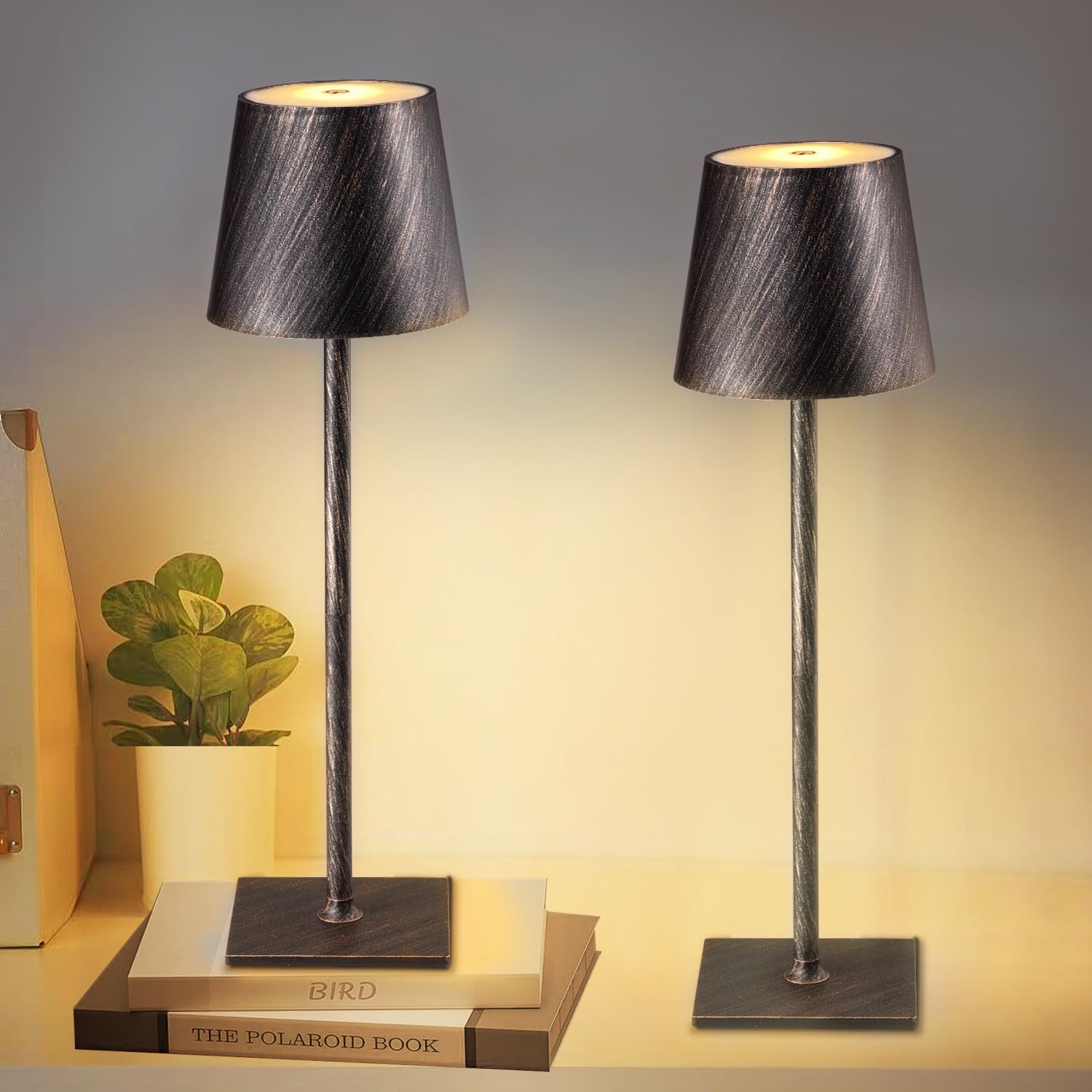 CHLORANTHUS Cordless Table Lamps - 2 Pack, Stepless Dimming, 5000mAh Battery, Antique Copper