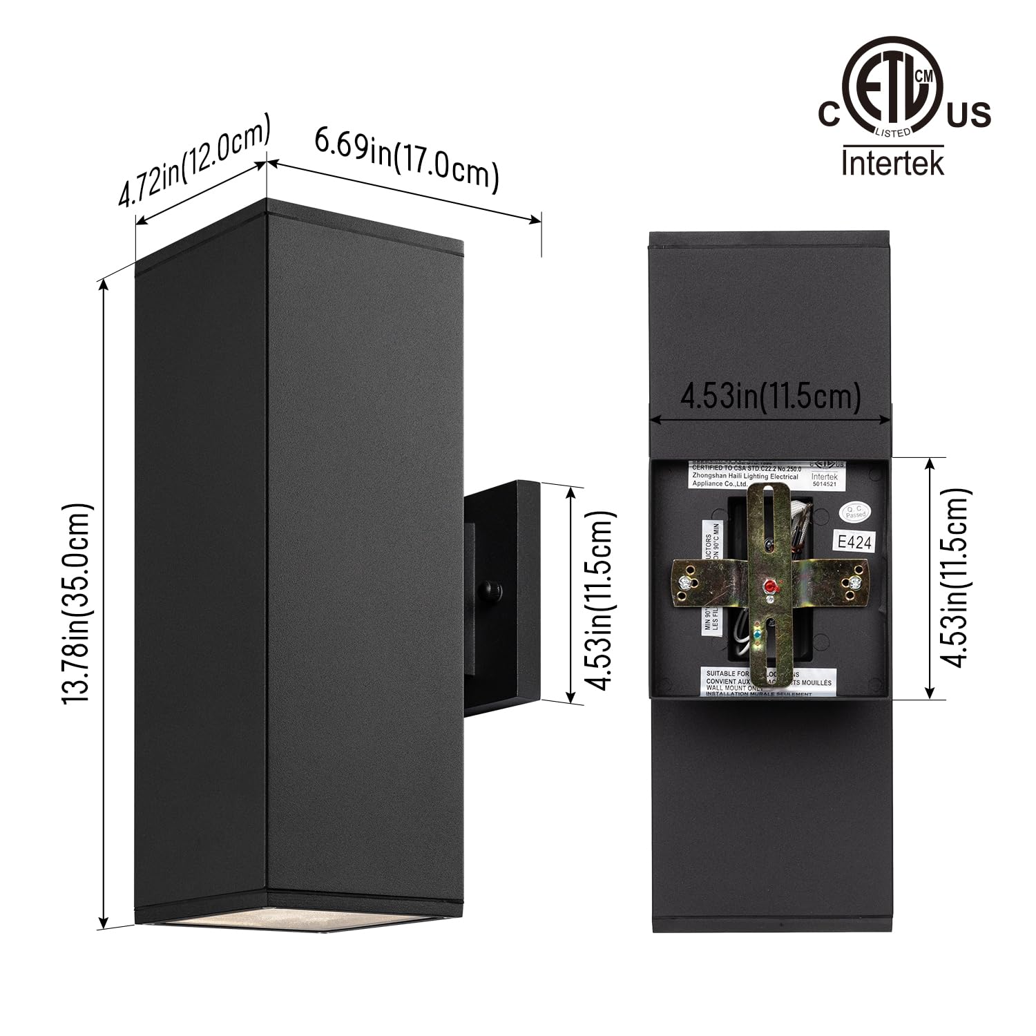 Mirrea Modern Outdoor Porch Light Patio Light In 2 Lights With Aluminum Rectangular Tube And Tempered Glass Cover Waterproof Wal