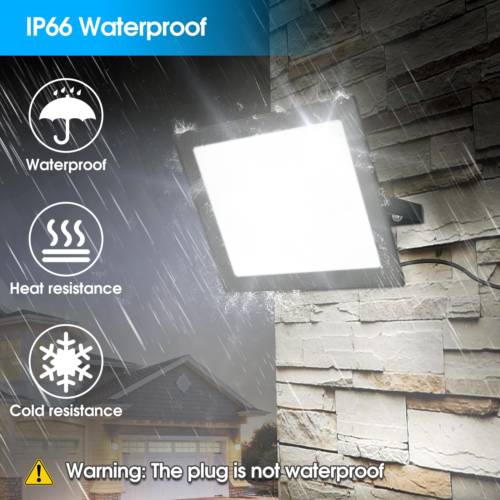 Yolovis 100W LED Flood Lights Outdoor, 10000LM, IP66 Waterproof, 2 Pack, Black, Model FB28503