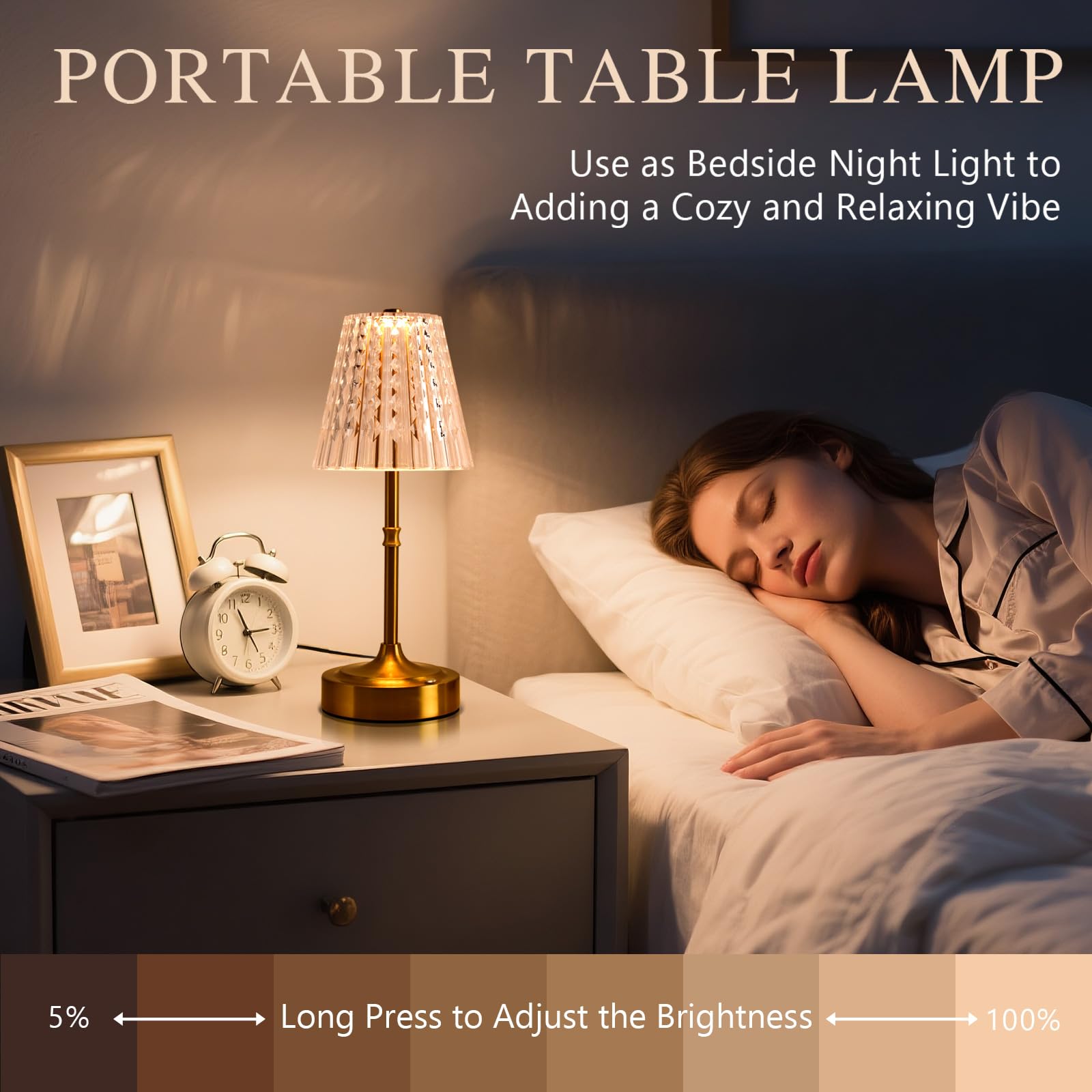 Gkeiten Touch Cordless Table Lamp Rechargeable  3600Mah Battery Operated Small Crystal Lamp  3 Color Dimmable Vintage Gold Table Light For Bedroom/Kitchen/Gift For Home D?Cor ((stylish Style)