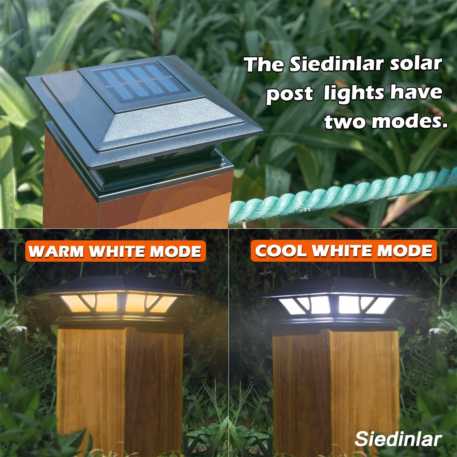 SIEDiNLAR Solar Post Lights - 2 Modes LED Deck Cap Light, 10 Pack, Black, for 4x4 5x5 6x6 Posts, Warm & Cool